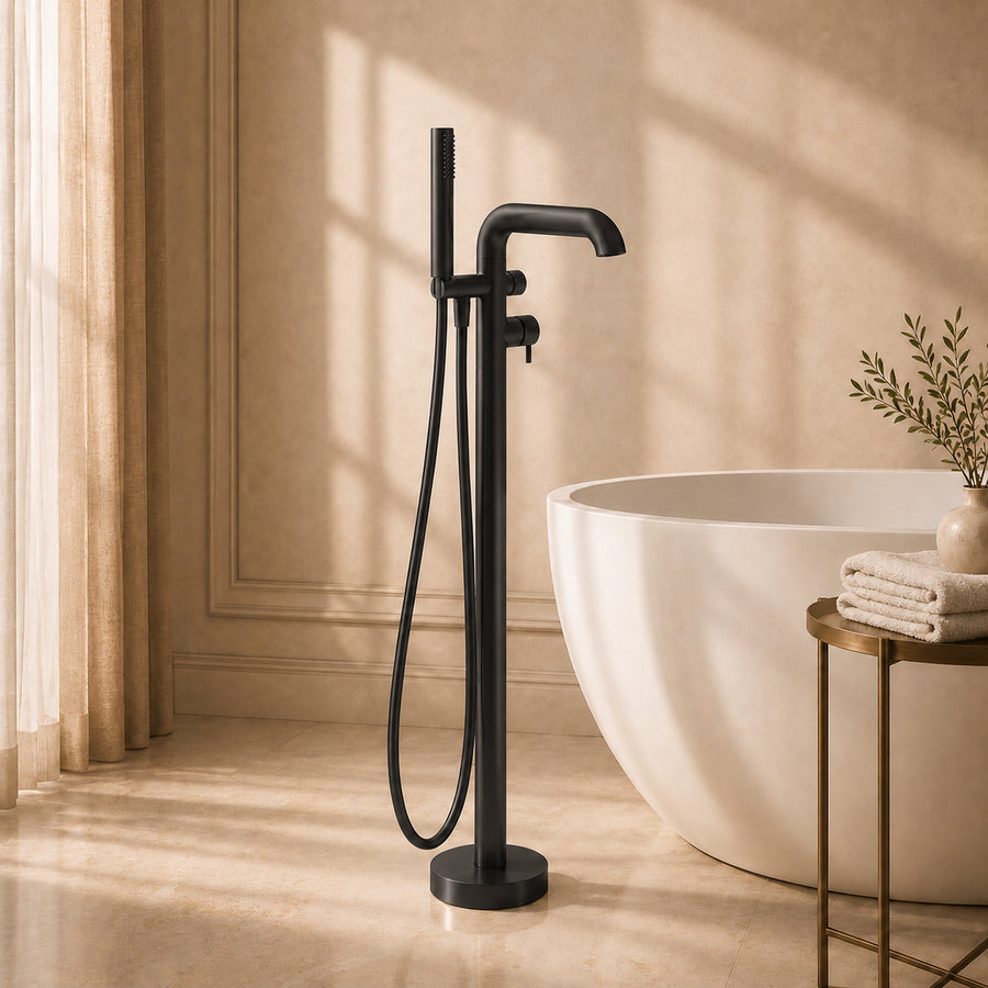 Lia Freestanding Bath Mixer with Shower Set - Black