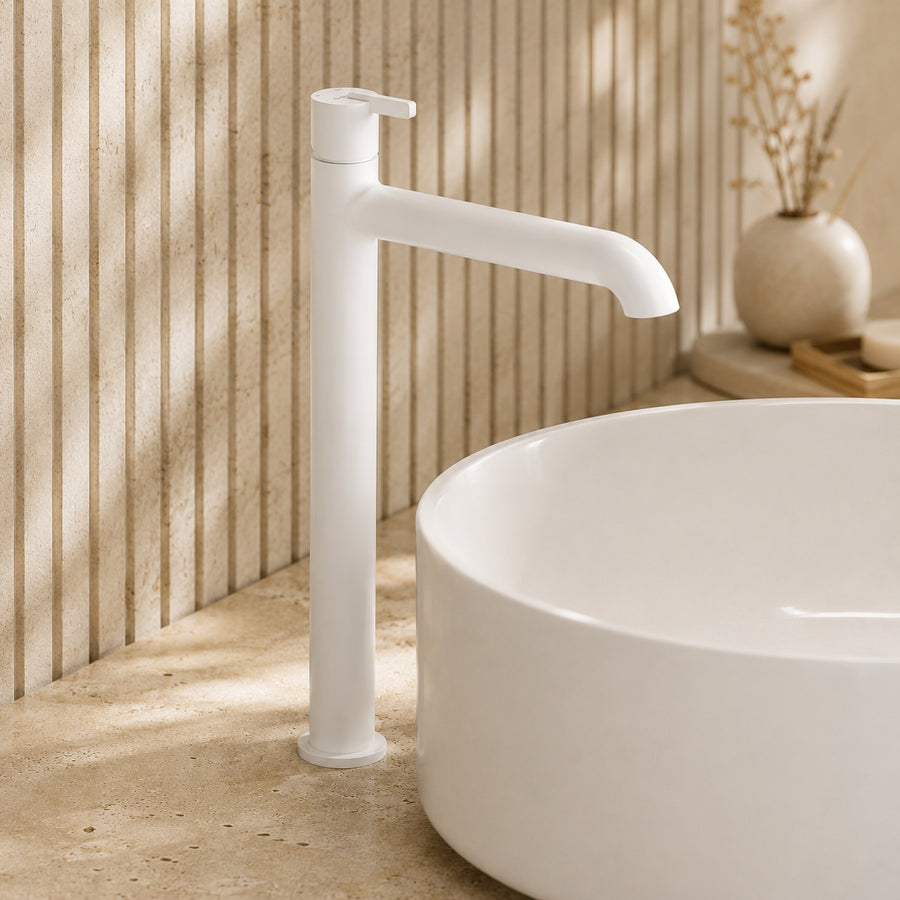 Lia Top Mount Tall Basin Mixer - White