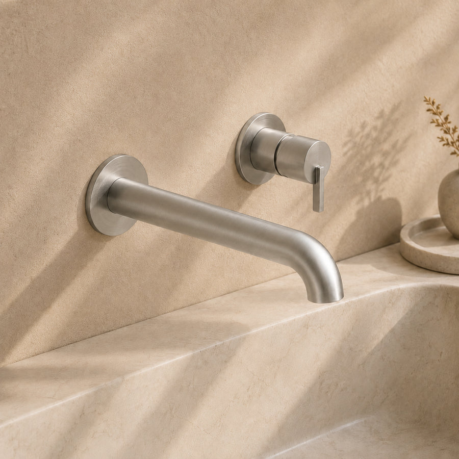 Lia Wall Mounted Basin Mixer - Brushed Steel
