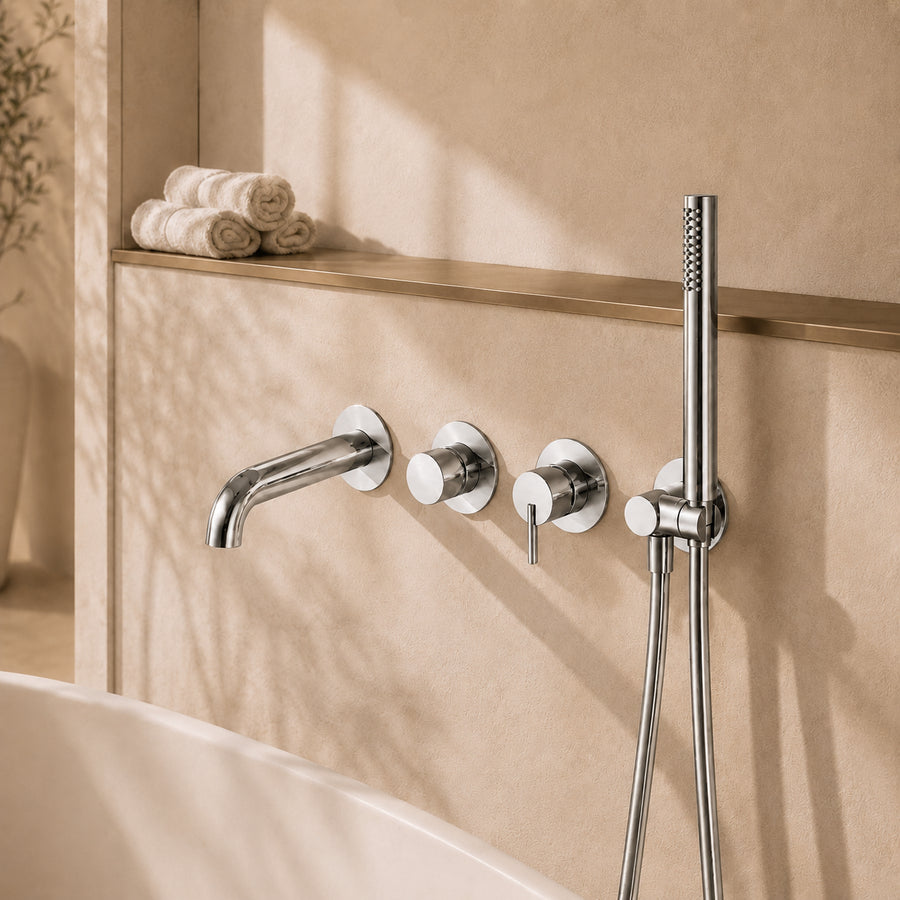 Lia Wall Mounted Bath Mixer with Shower Set - Chrome