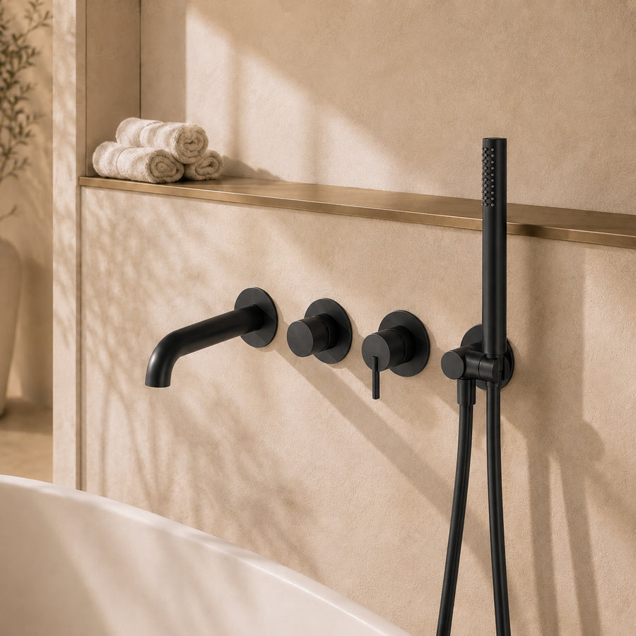 Lia Wall Mounted Bath Mixer with Shower Set - Black