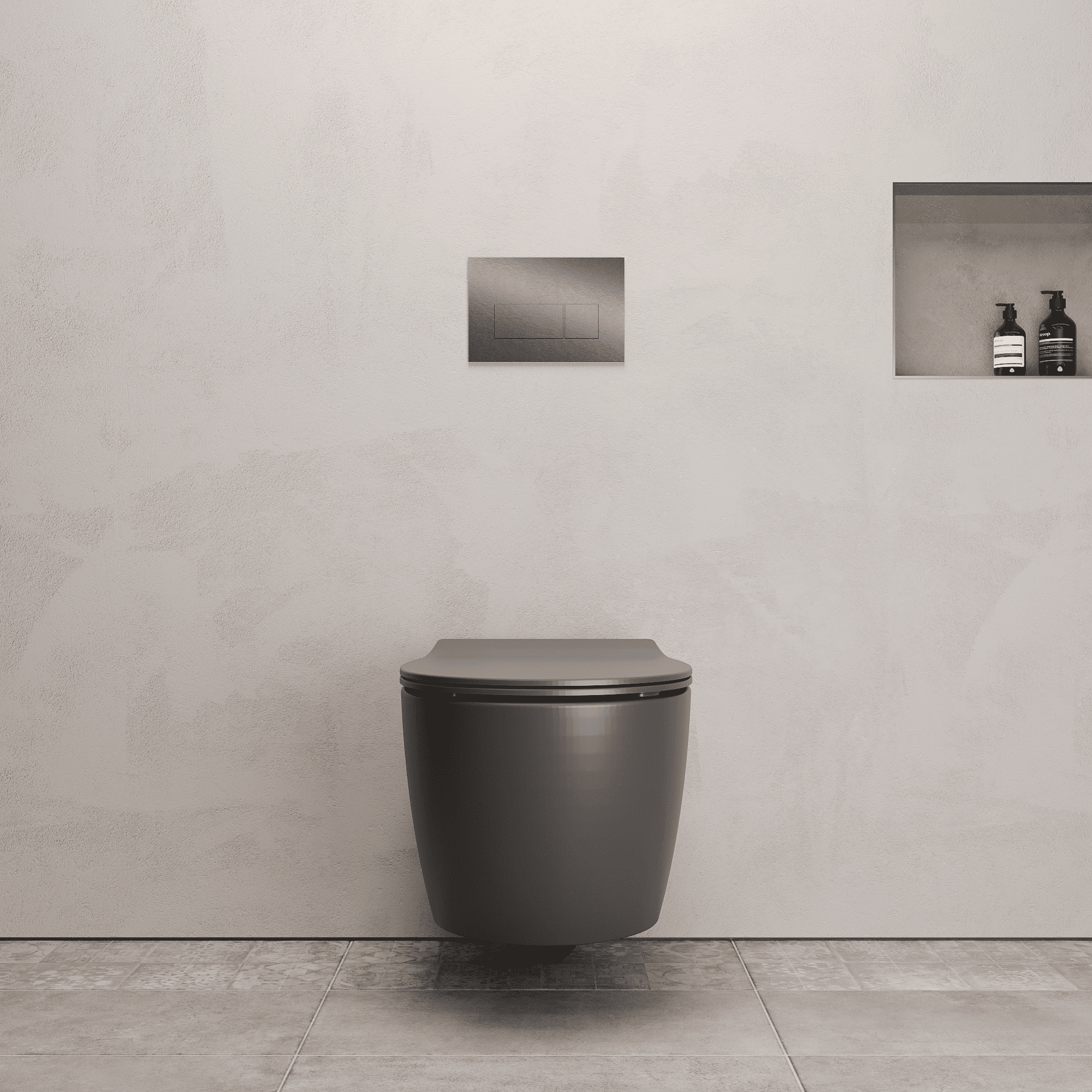 Onia Wall Hung Grey Toilet Set - with Concealed Frame, Cistern and Titanium Flush Plate
