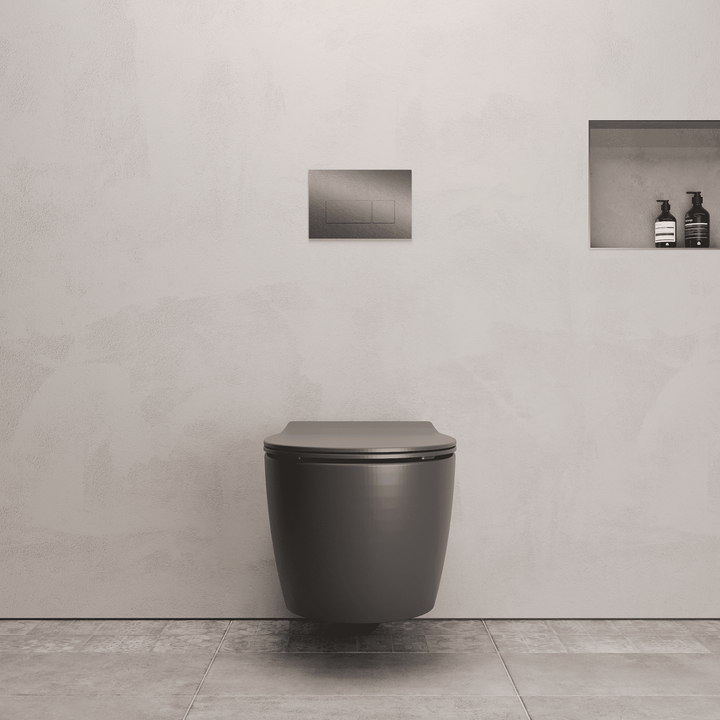 Onia Wall Hung Grey Toilet Set - with Cistern and Titanium Flush Plate