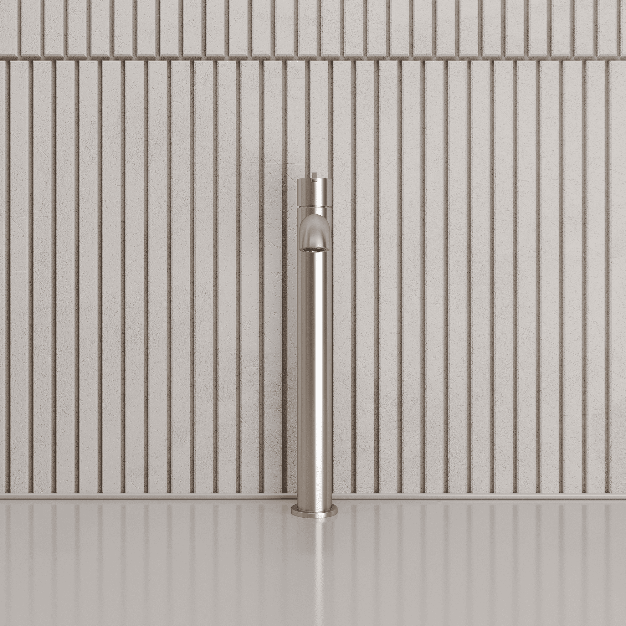 Lia Top Mount Tall Basin Mixer - Brushed Steel