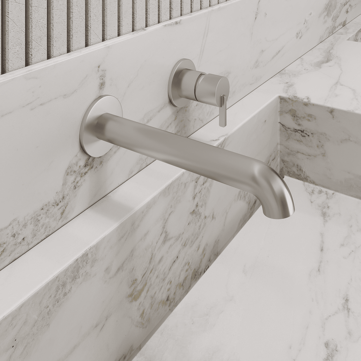 Lia Wall Mounted Basin Mixer - Brushed Steel