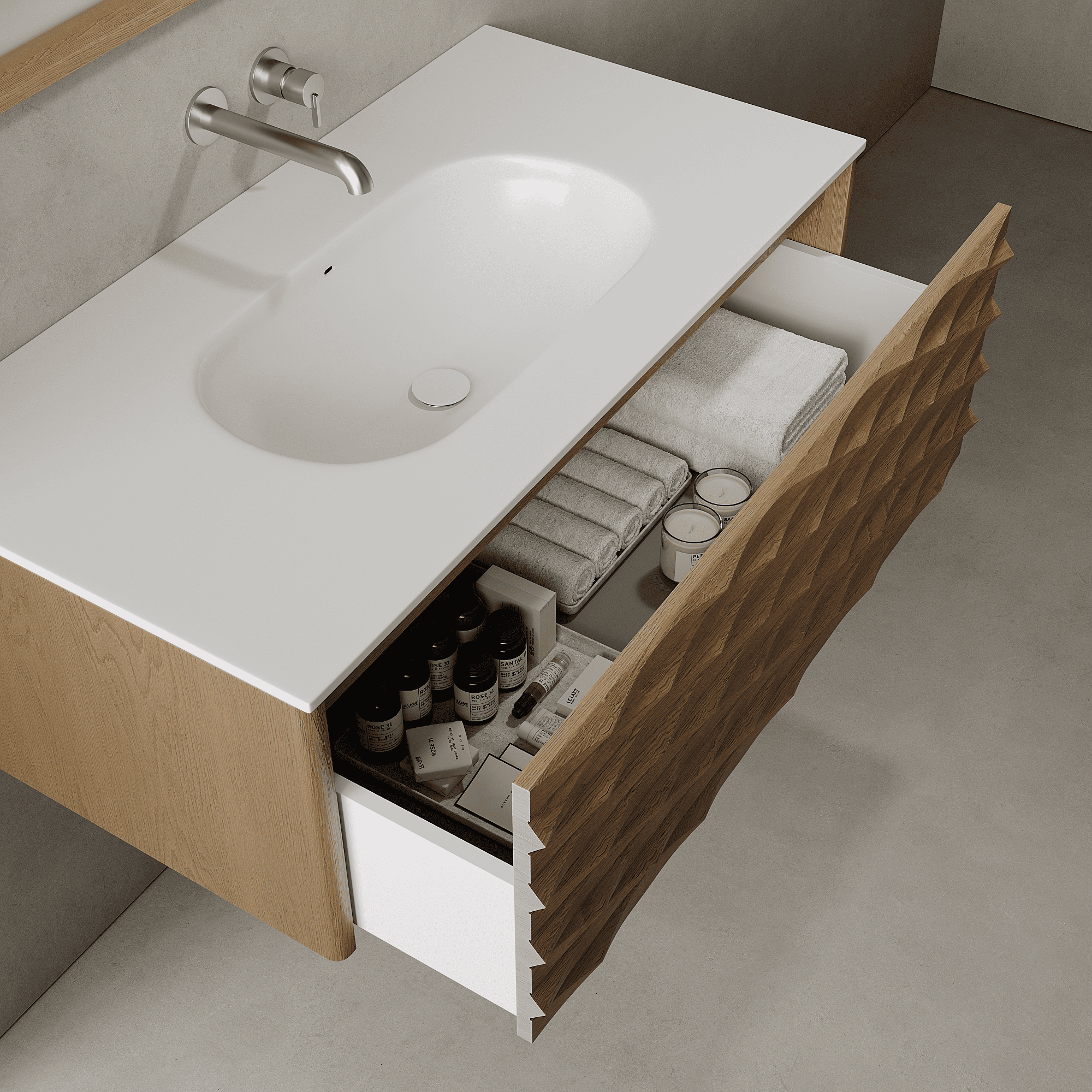 Haven Real Oak 1000mm Vanity Unit - Single Drawer with Single Basin