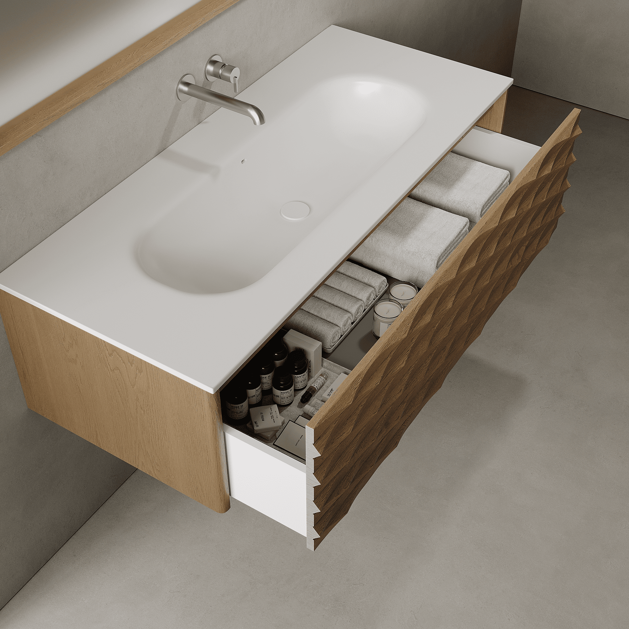 Haven Real Oak 1200mm Vanity Unit - Single Drawer with Large Single Basin