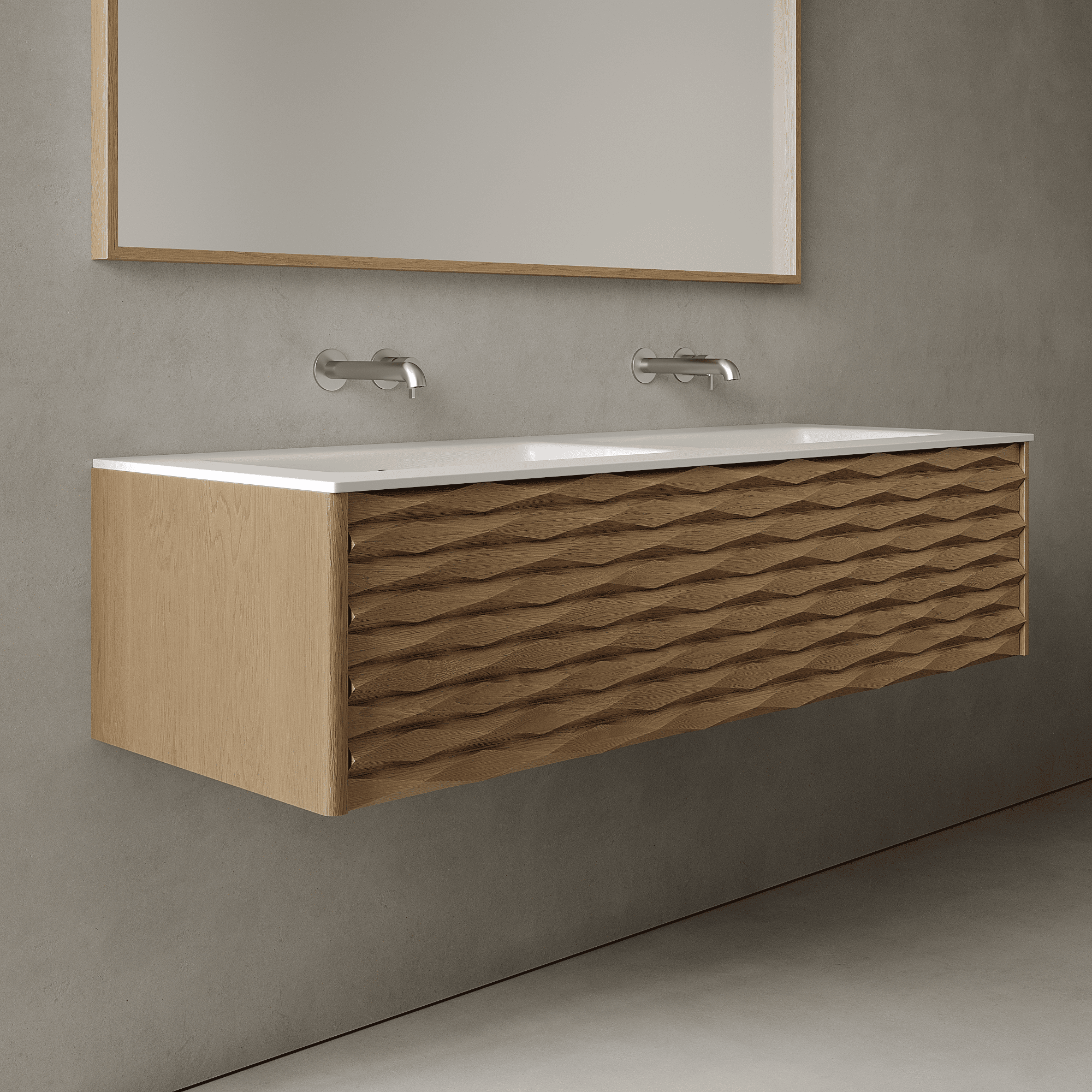 Haven Real Oak 1400mm Vanity Unit - Single Drawer with Double Basin