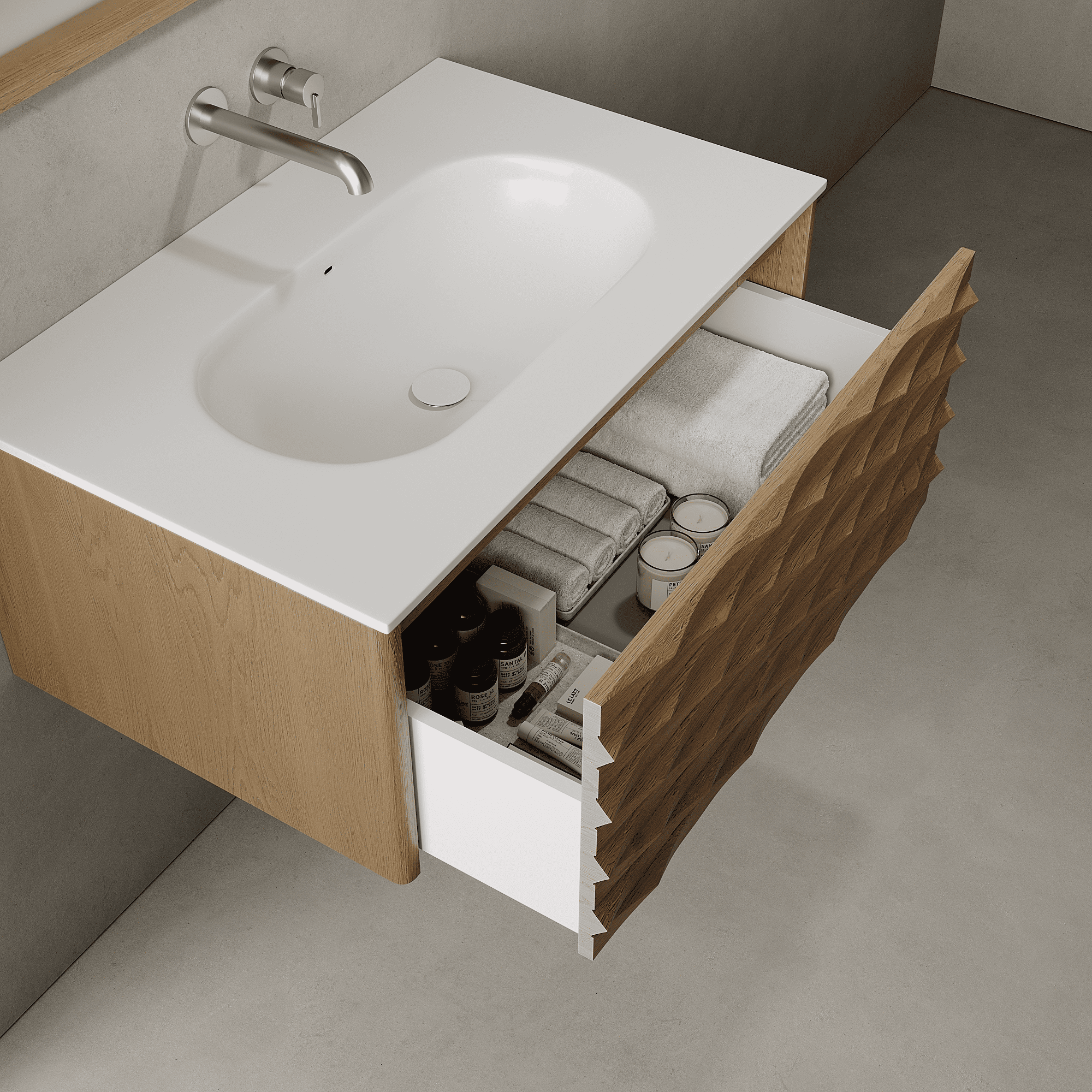 Haven Real Oak 800mm Vanity Unit - Single Drawer with Single Basin