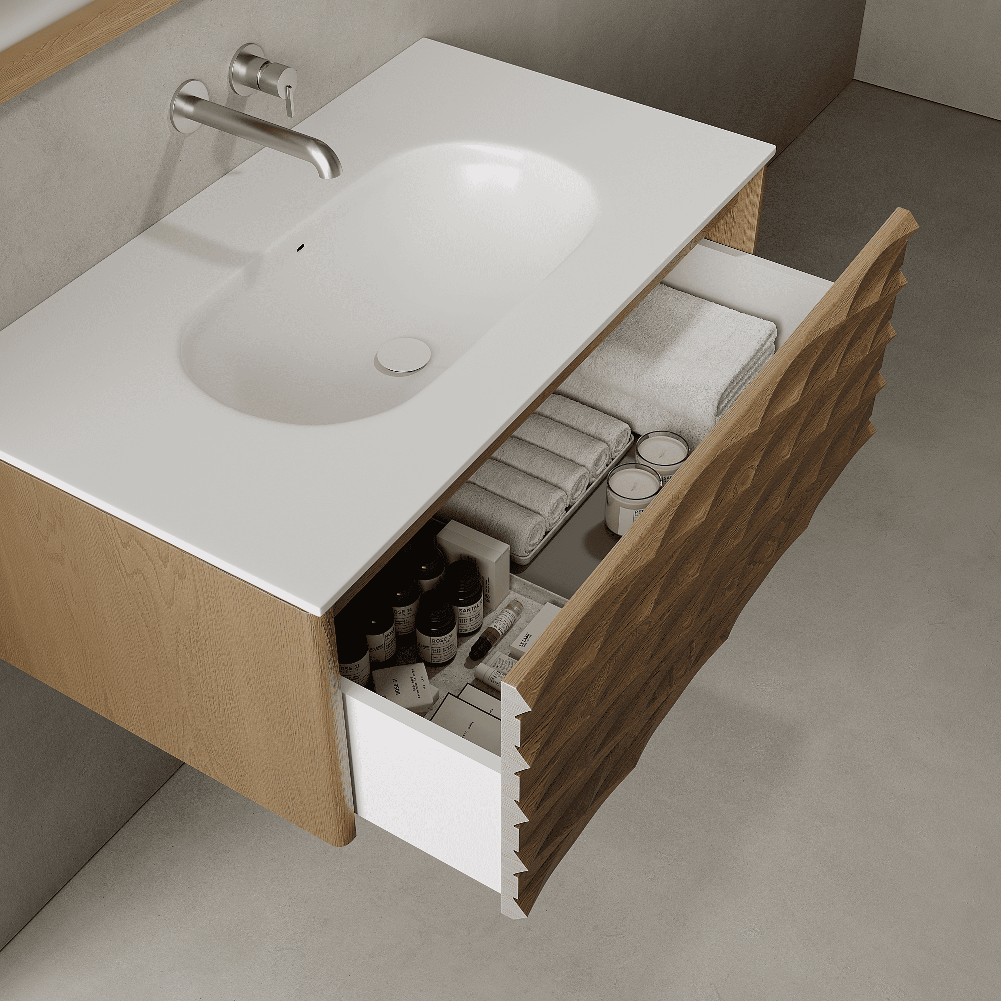Haven Real Oak 900mm Vanity Unit - Single Drawer with Single Basin
