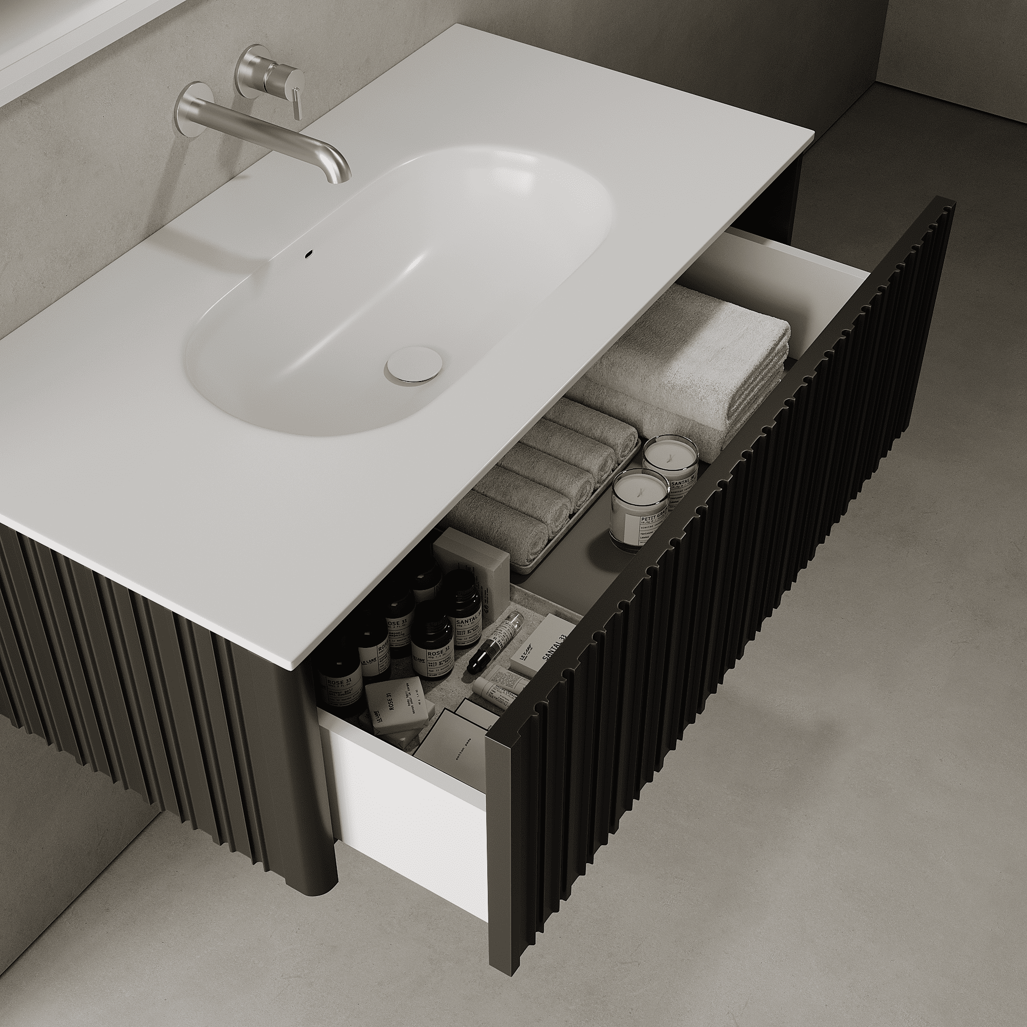 Esmont Silk Black 1000mm Vanity Unit - Single Drawer with Single Basin