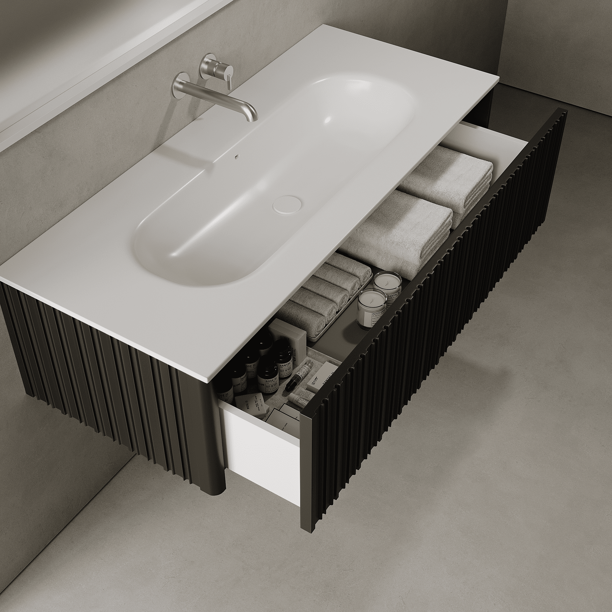 Esmont Silk Black 1200mm Vanity Unit - Single Drawer with Large Single Basin