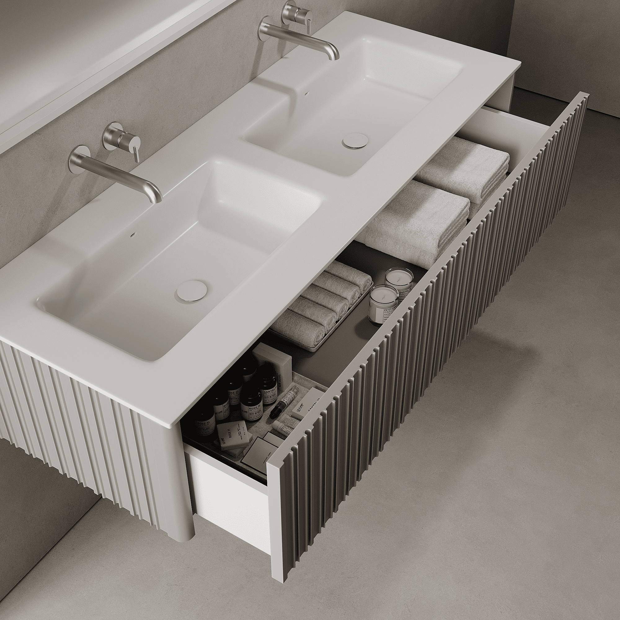 Esmont Stone Grey 1400mm Vanity Unit - Single Drawer with Double Basin