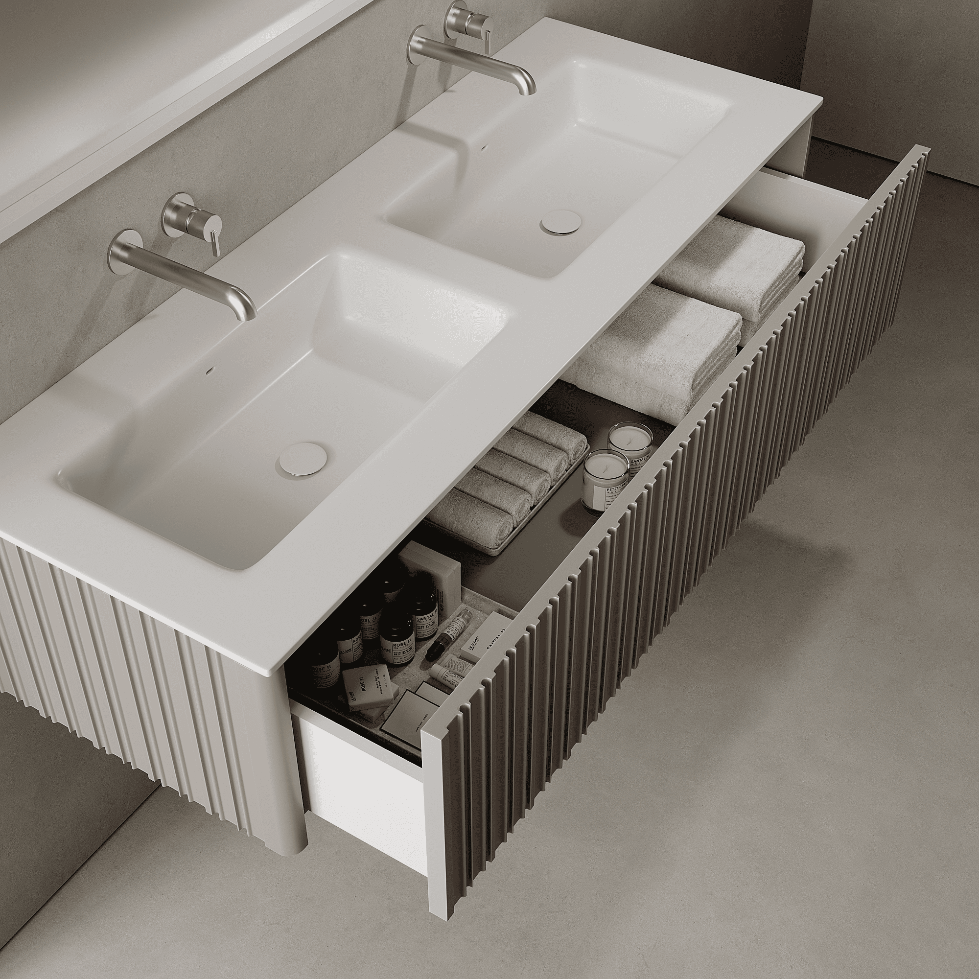 Esmont Taupe 1400mm Vanity Unit - Single Drawer with Double Basin