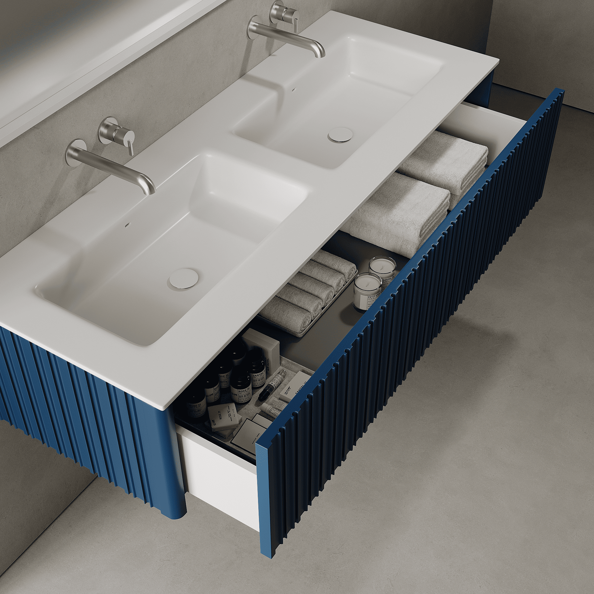 Esmont Ocean Blue 1400mm Vanity Unit - Single Drawer with Double Basin