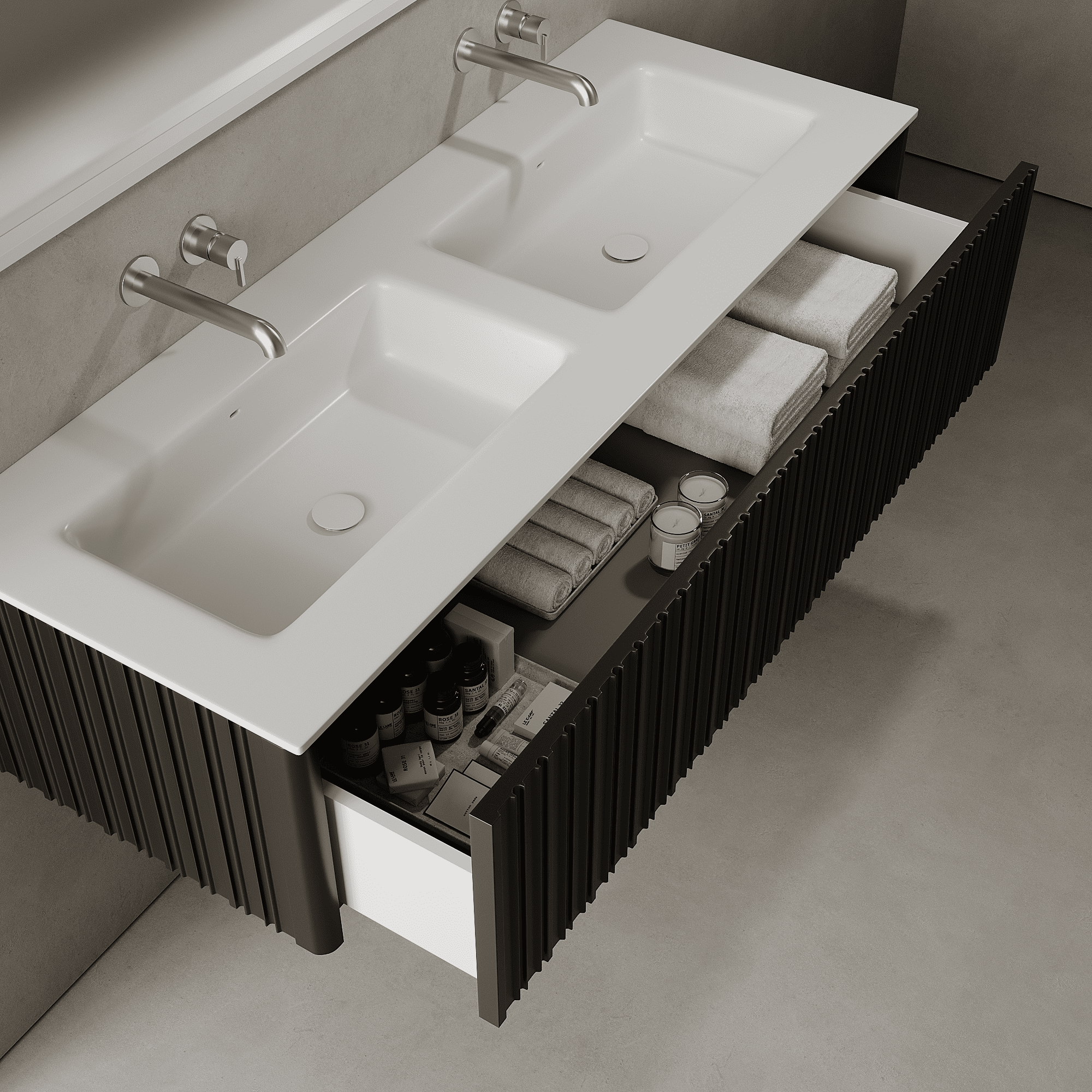 Esmont Silk Black 1400mm Vanity Unit - Single Drawer with Double Basin