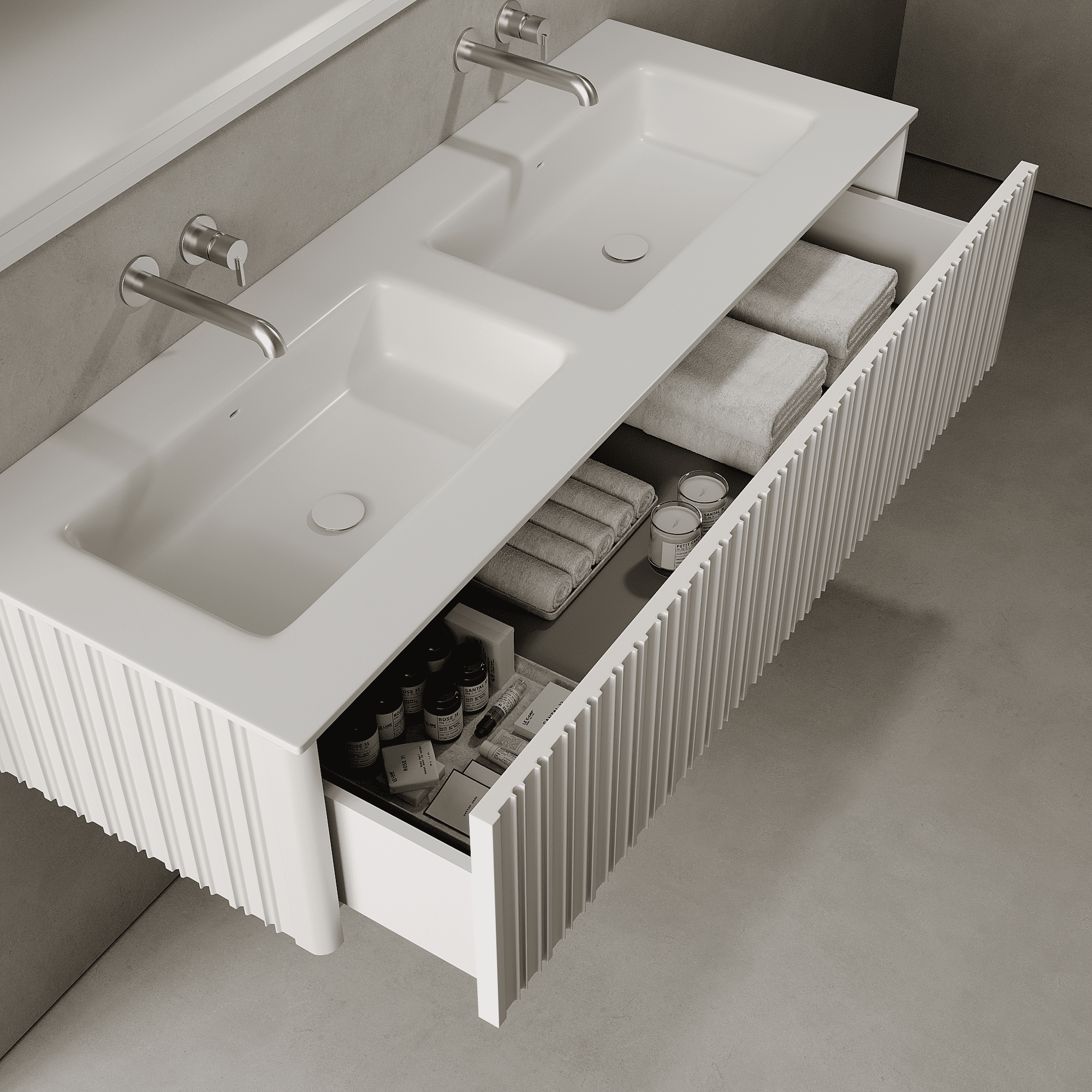 Esmont Snow White 1400mm Vanity Unit - Single Drawer with Double Basin