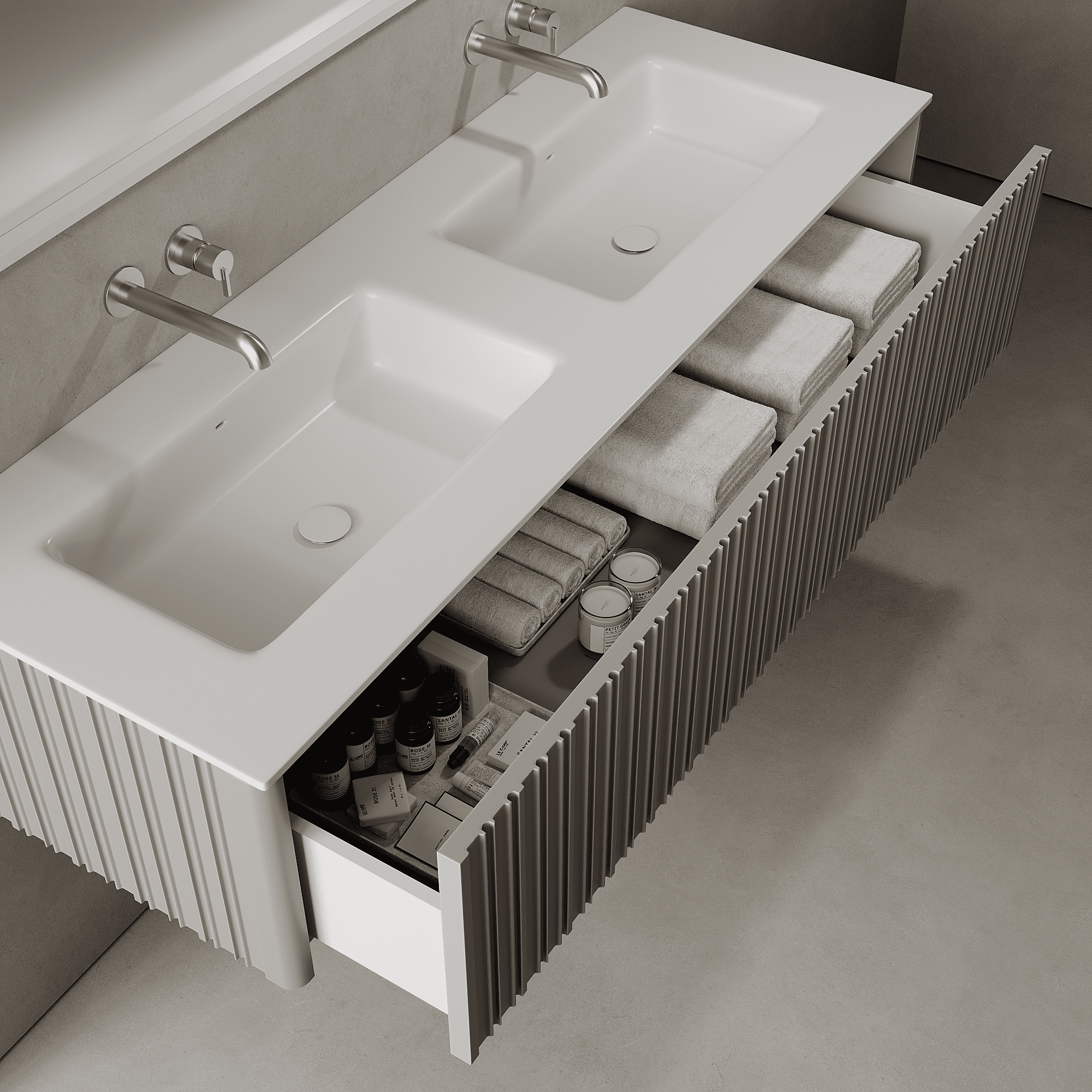 Esmont Stone Grey 1500mm Vanity Unit - Single Drawer with Double Basin