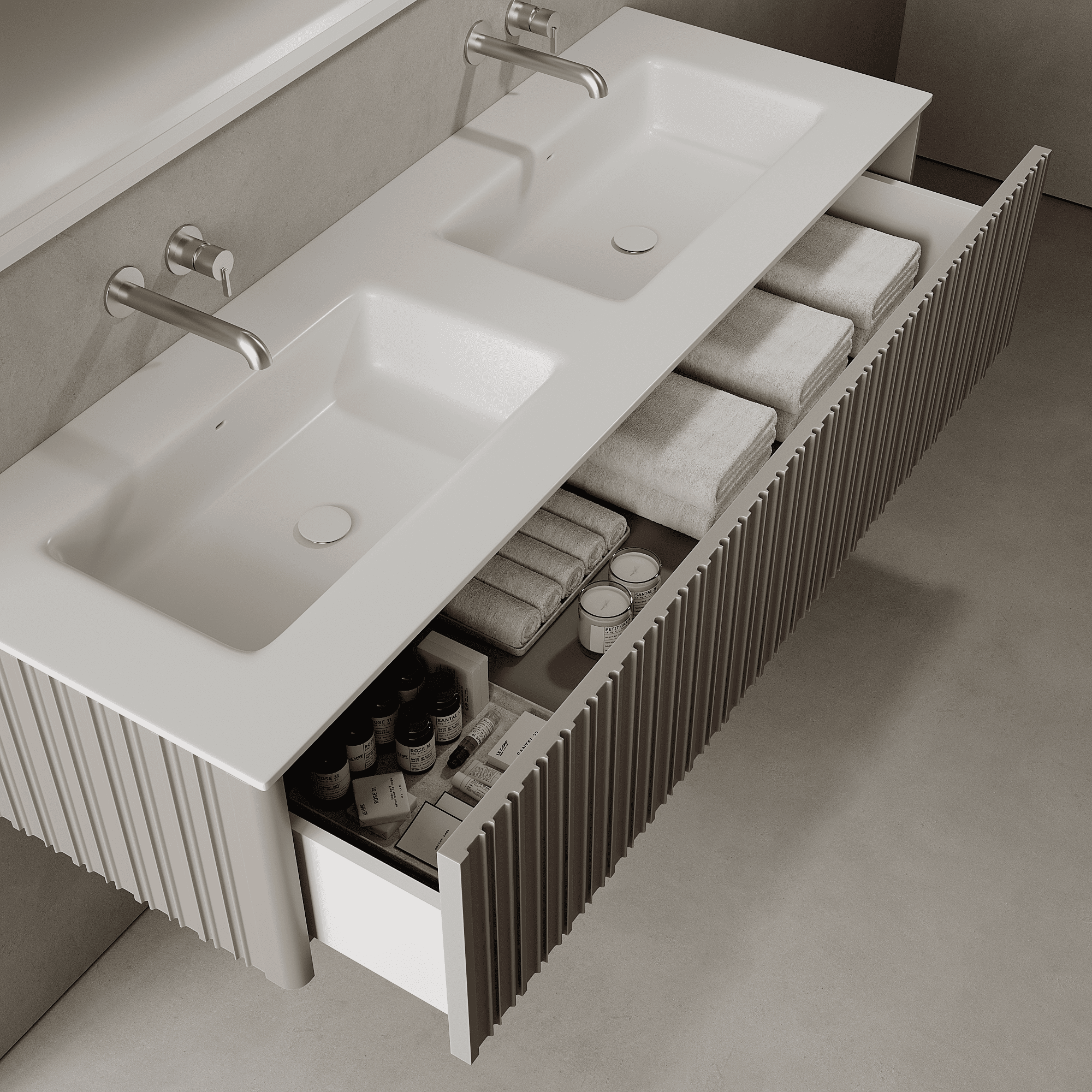 Esmont Taupe 1500mm Vanity Unit - Single Drawer with Double Basin