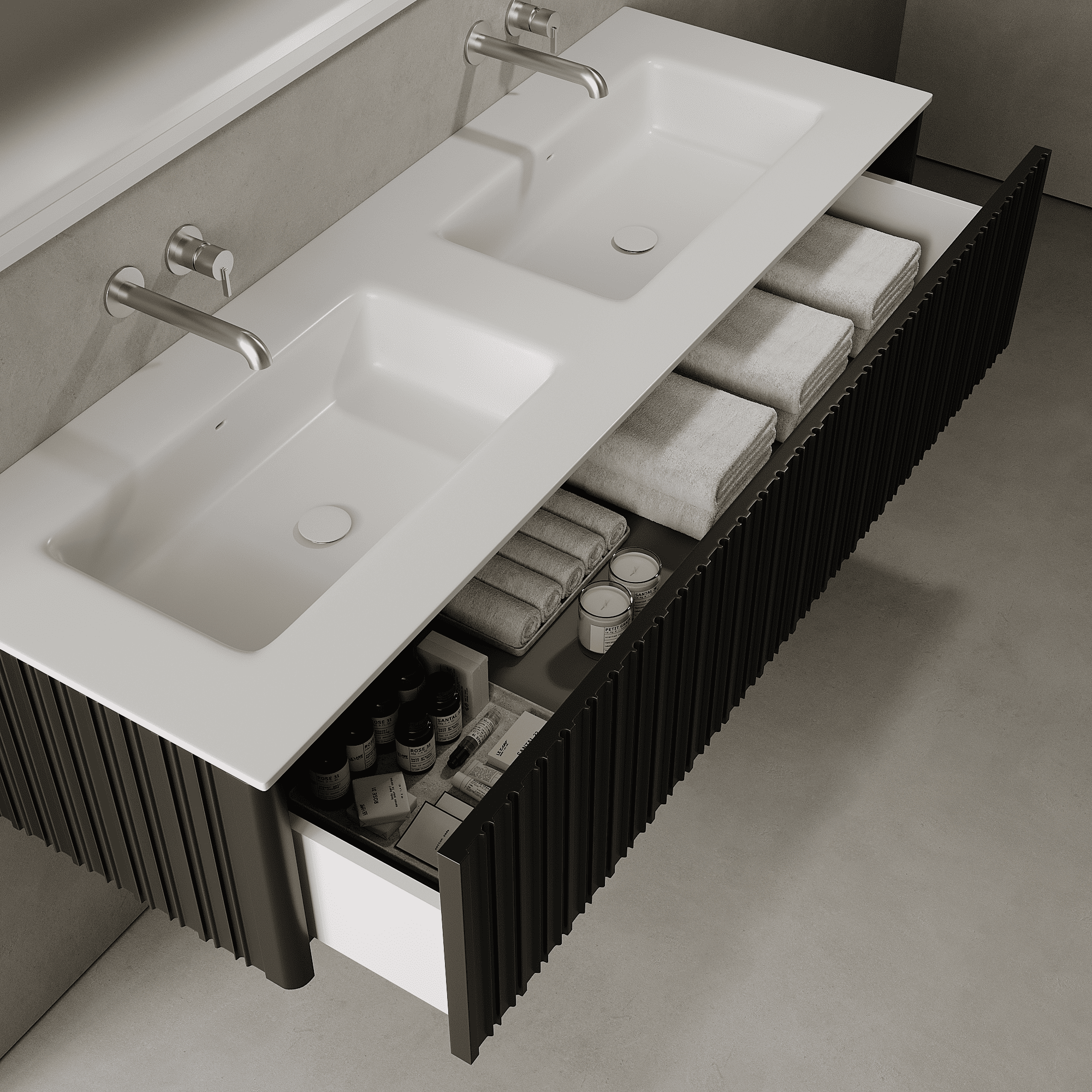 Esmont Silk Black 1500mm Vanity Unit - Single Drawer with Double Basin