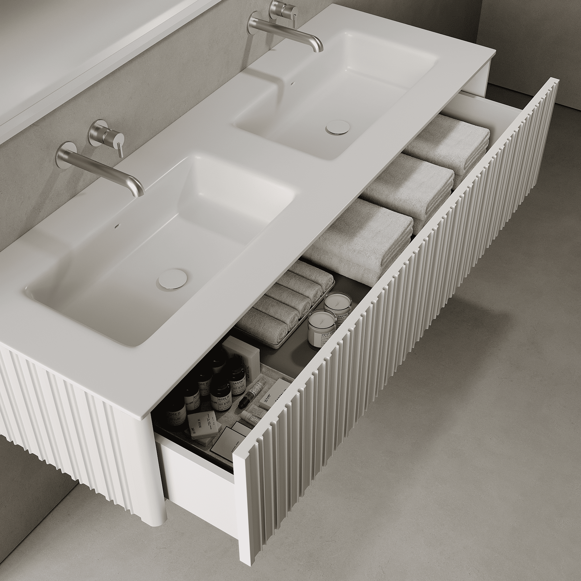 Esmont Snow White 1500mm Vanity Unit - Single Drawer with Double Basin