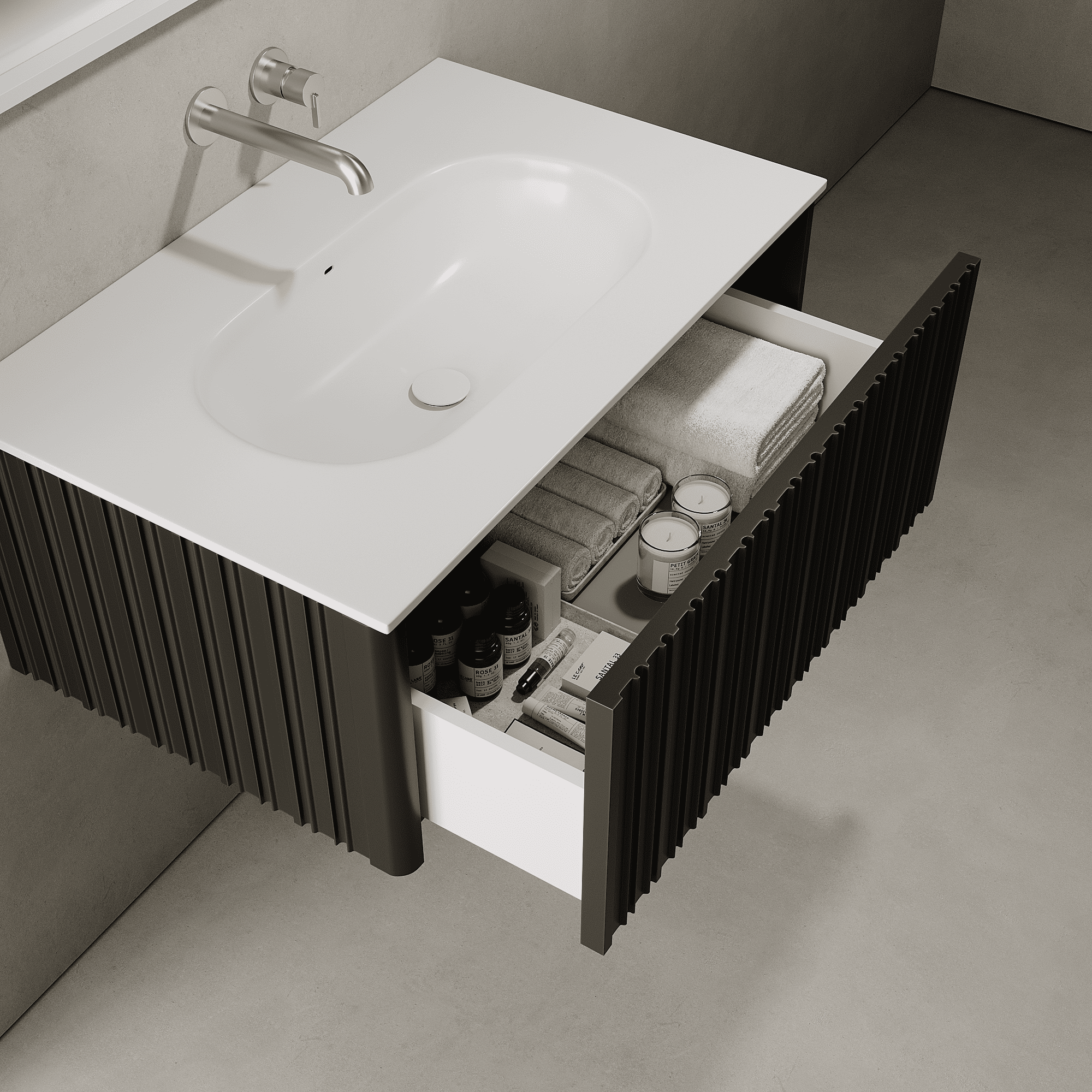 Esmont Silk Black 800mm Vanity Unit - Single Drawer with Single Basin
