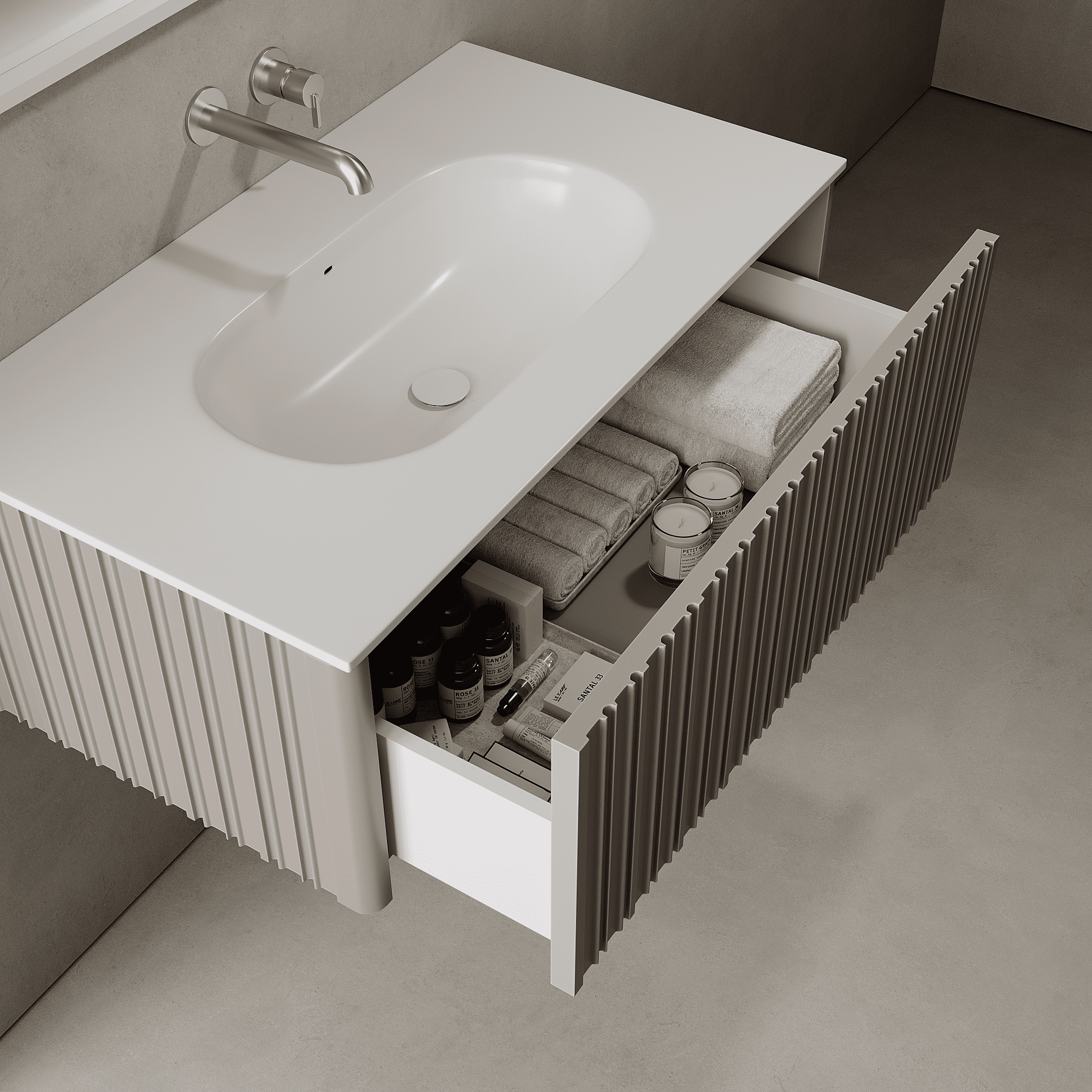Esmont Taupe 900mm Vanity Unit - Single Drawer with Single Basin