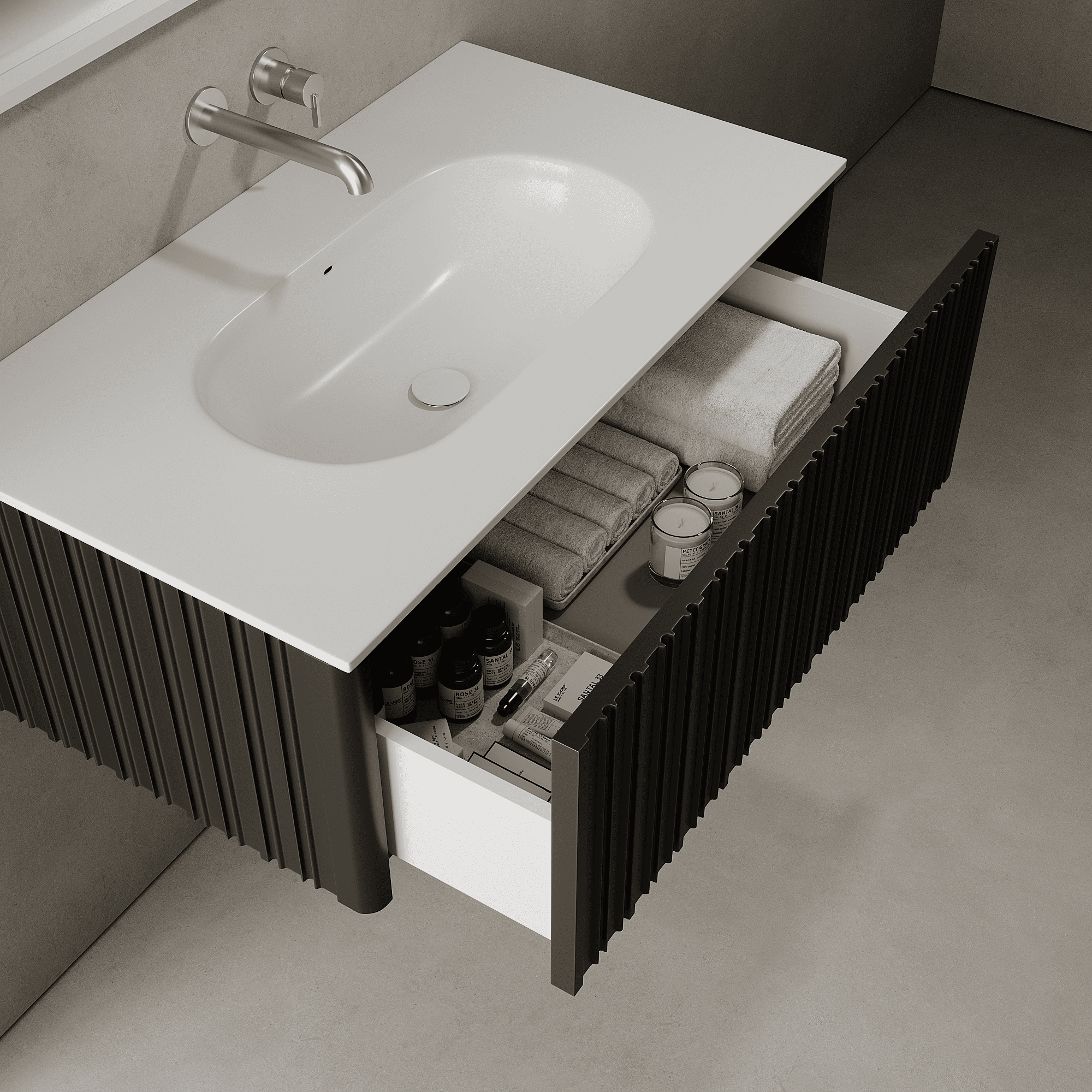 Esmont Silk Black 900mm Vanity Unit - Single Drawer with Single Basin