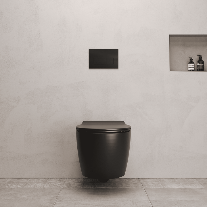 Onia Wall Hung Black Toilet Set - with Cistern and Black Flush Plate