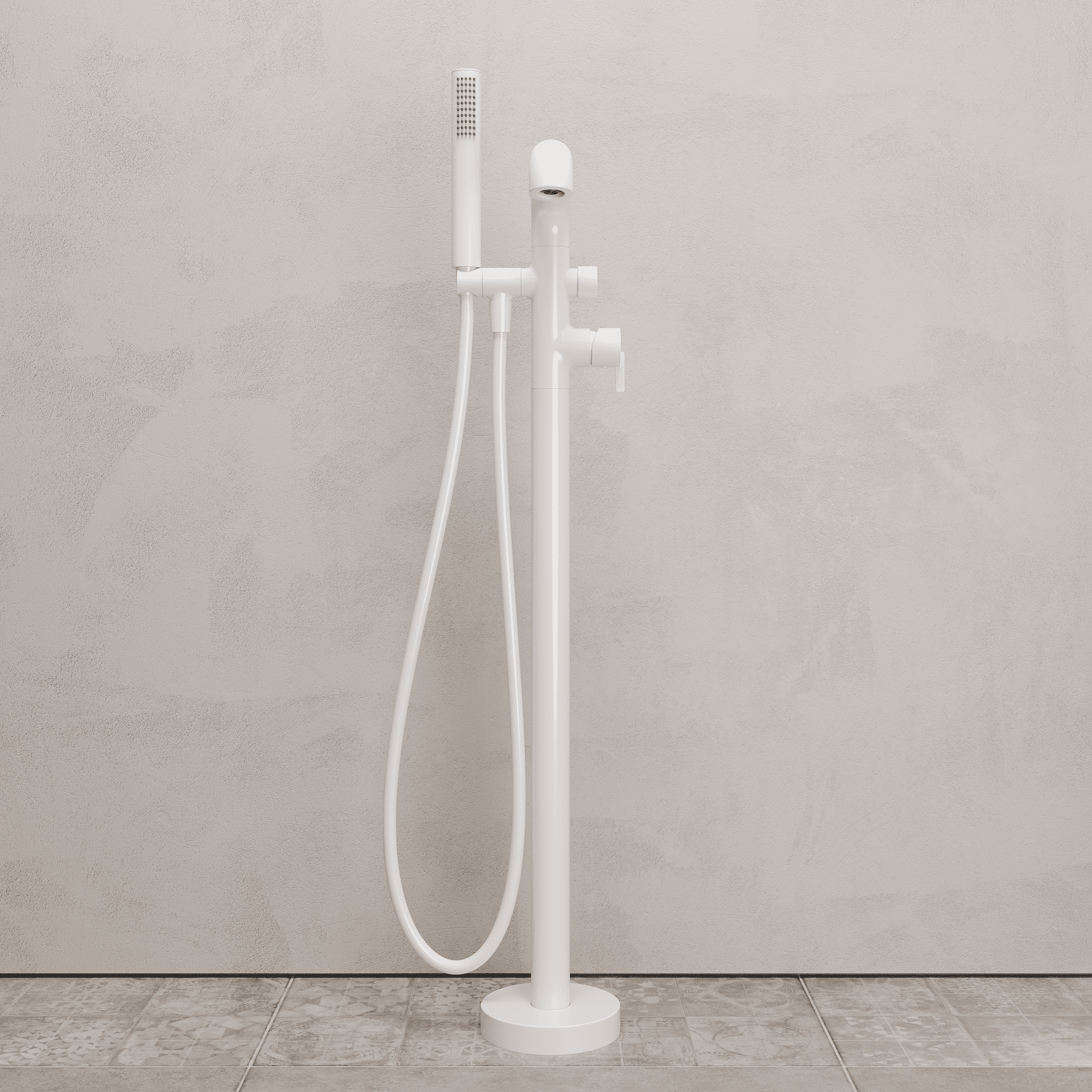 Lia Freestanding Bath Mixer with Shower Set - White