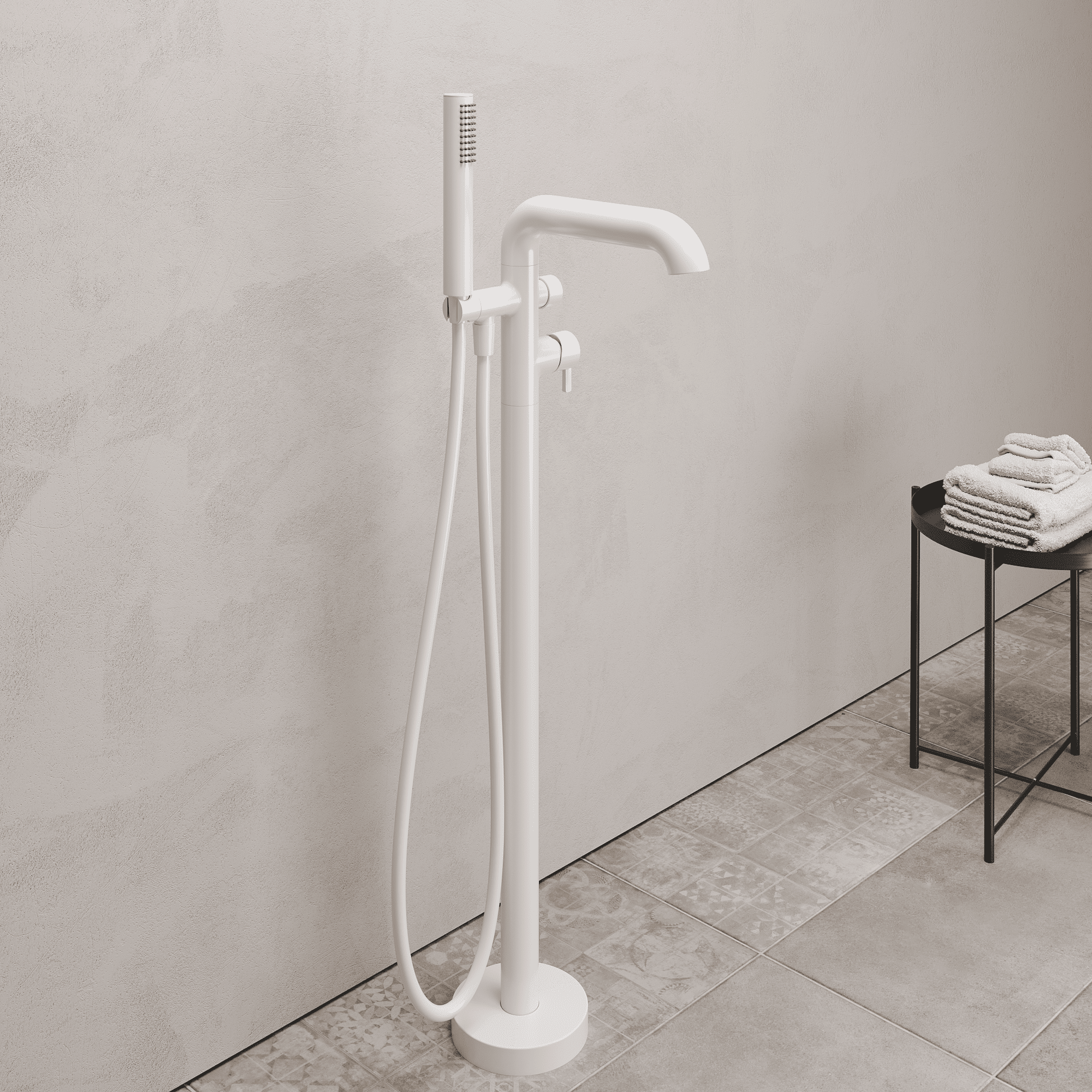 Lia Freestanding Bath Mixer with Shower Set - White