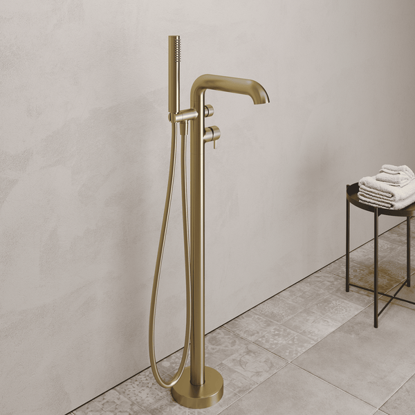 Lia Freestanding Bath Mixer with Shower Set - Brushed Gold