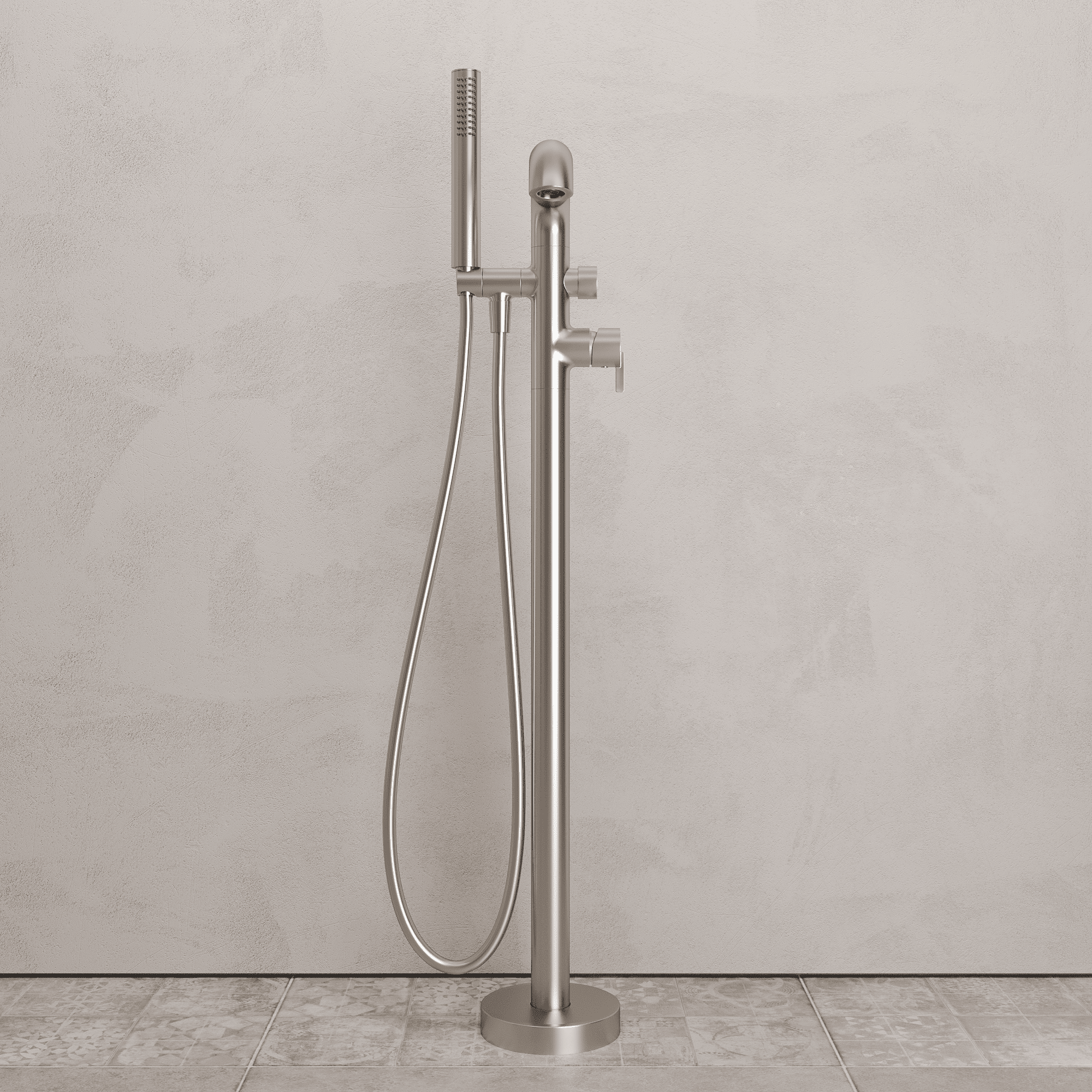 Lia Freestanding Bath Mixer with Shower Set - Brushed Steel