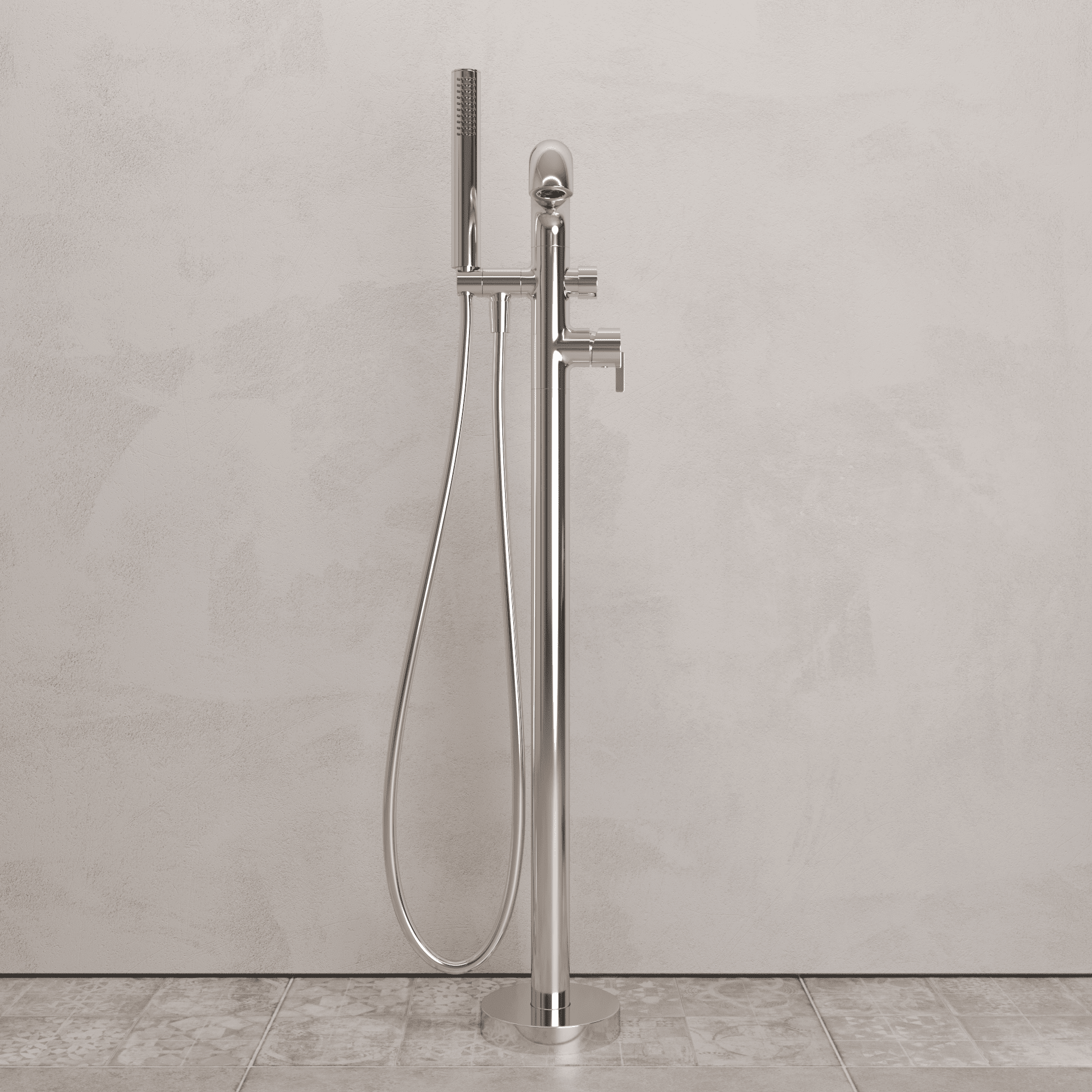 Lia Freestanding Bath Mixer with Shower Set - Chrome