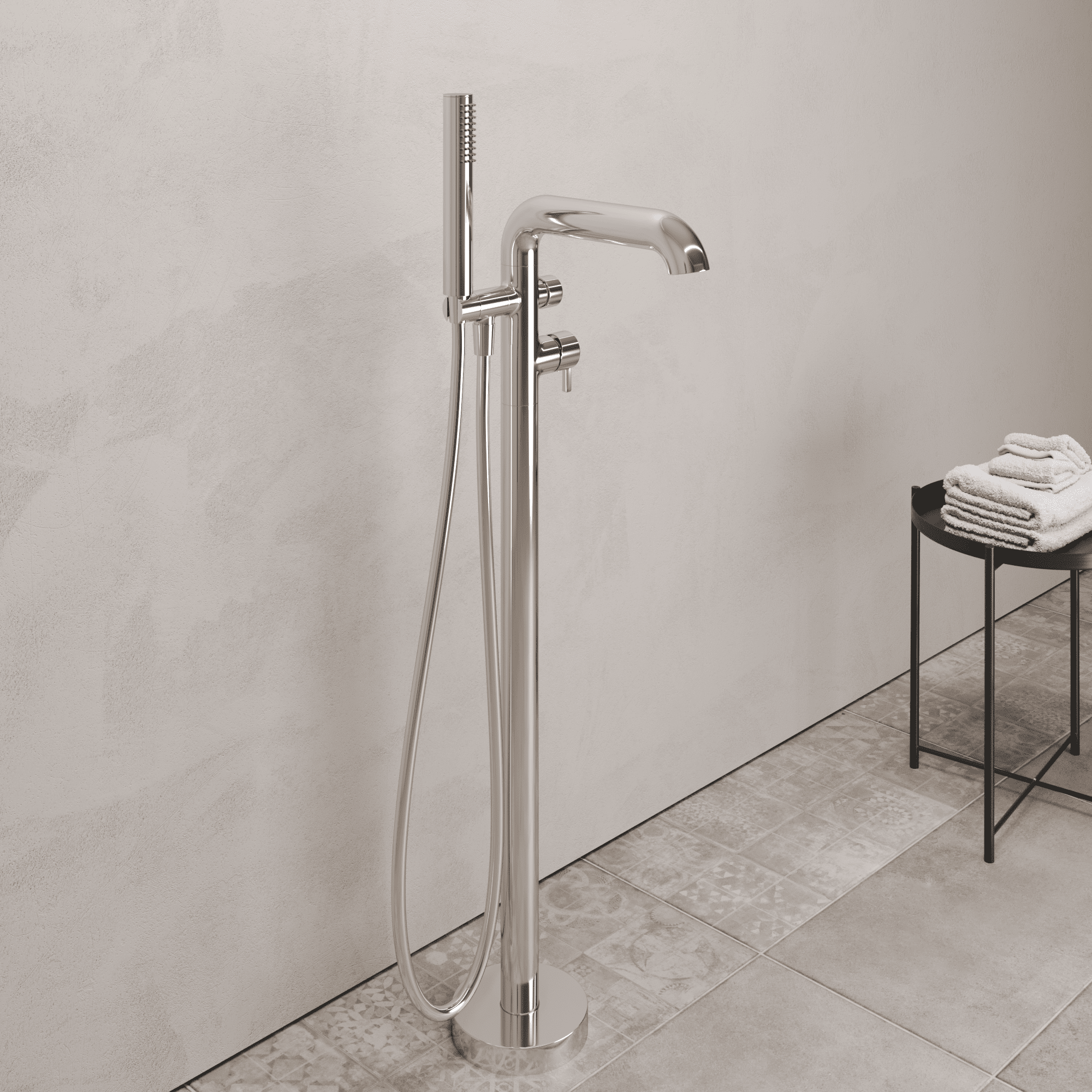 Lia Freestanding Bath Mixer with Shower Set - Chrome