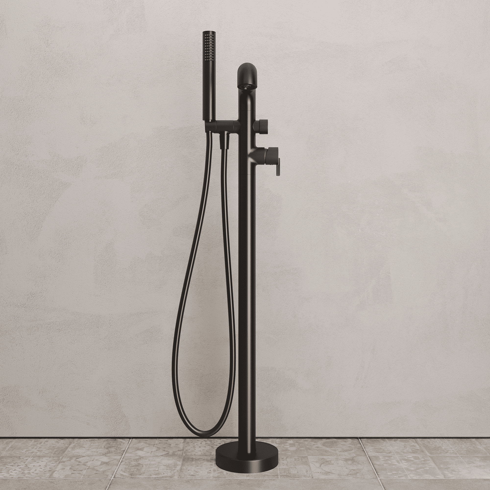 Lia Freestanding Bath Mixer with Shower Set - Black