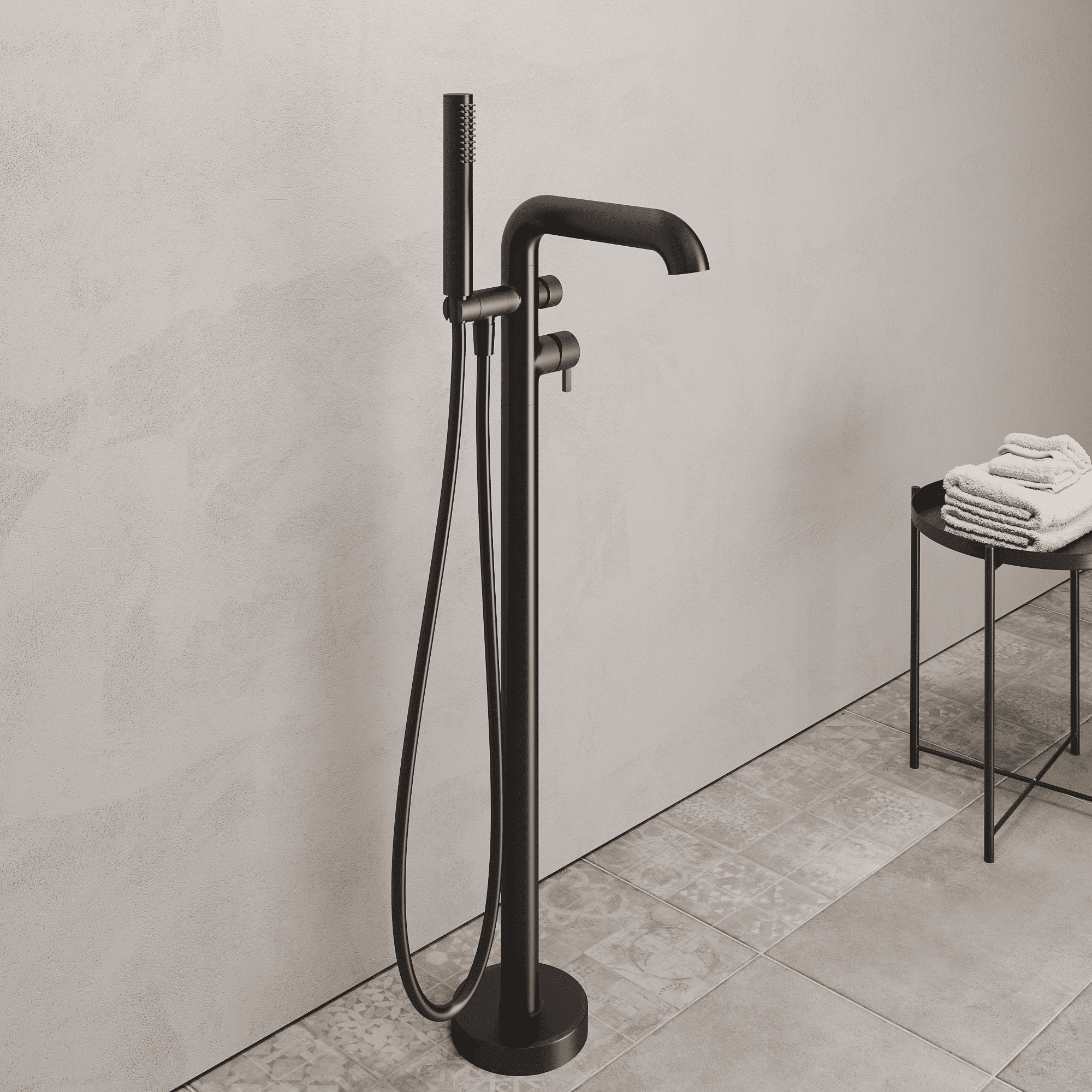 Lia Freestanding Bath Mixer with Shower Set - Black
