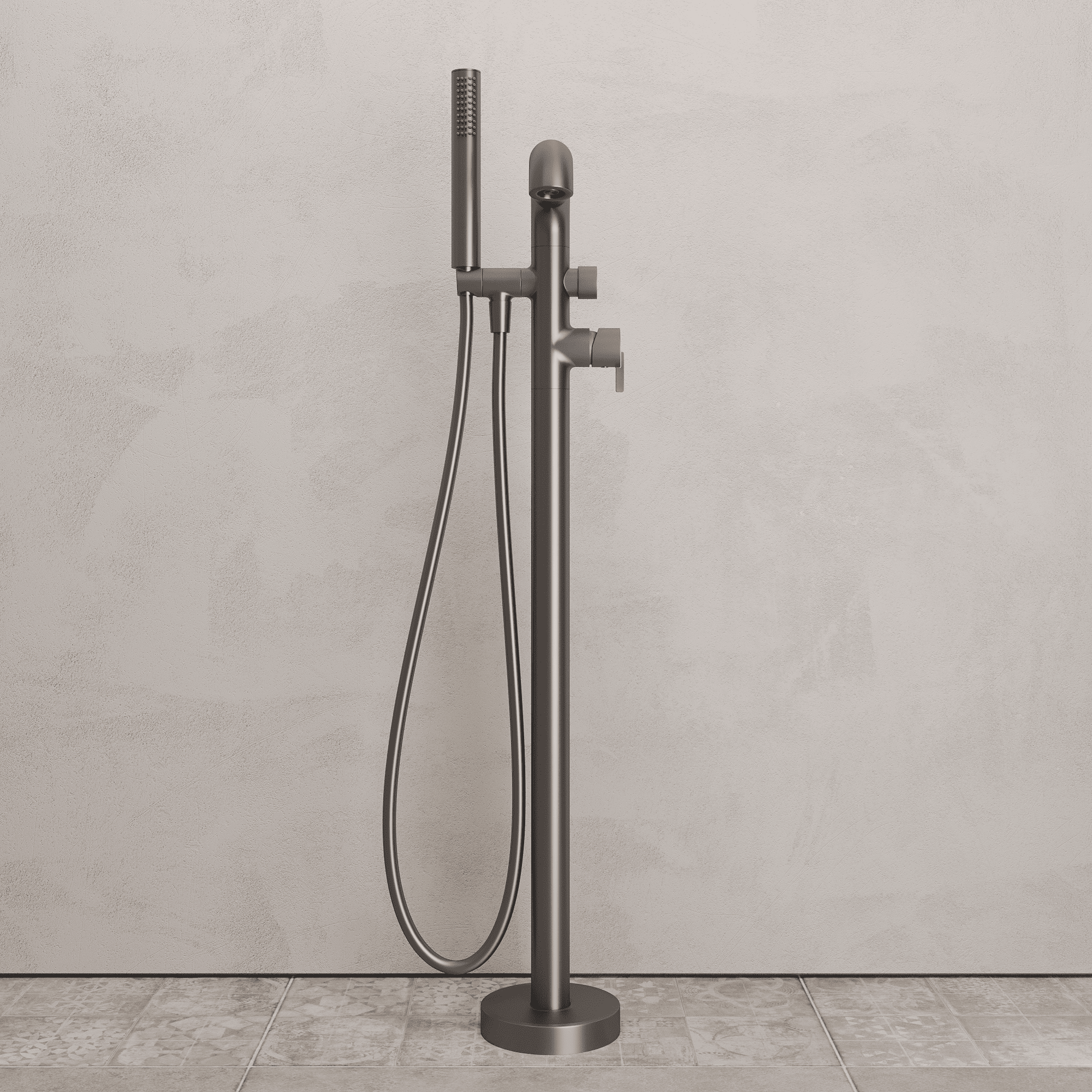 Lia Freestanding Bath Mixer with Shower Set - Titanium