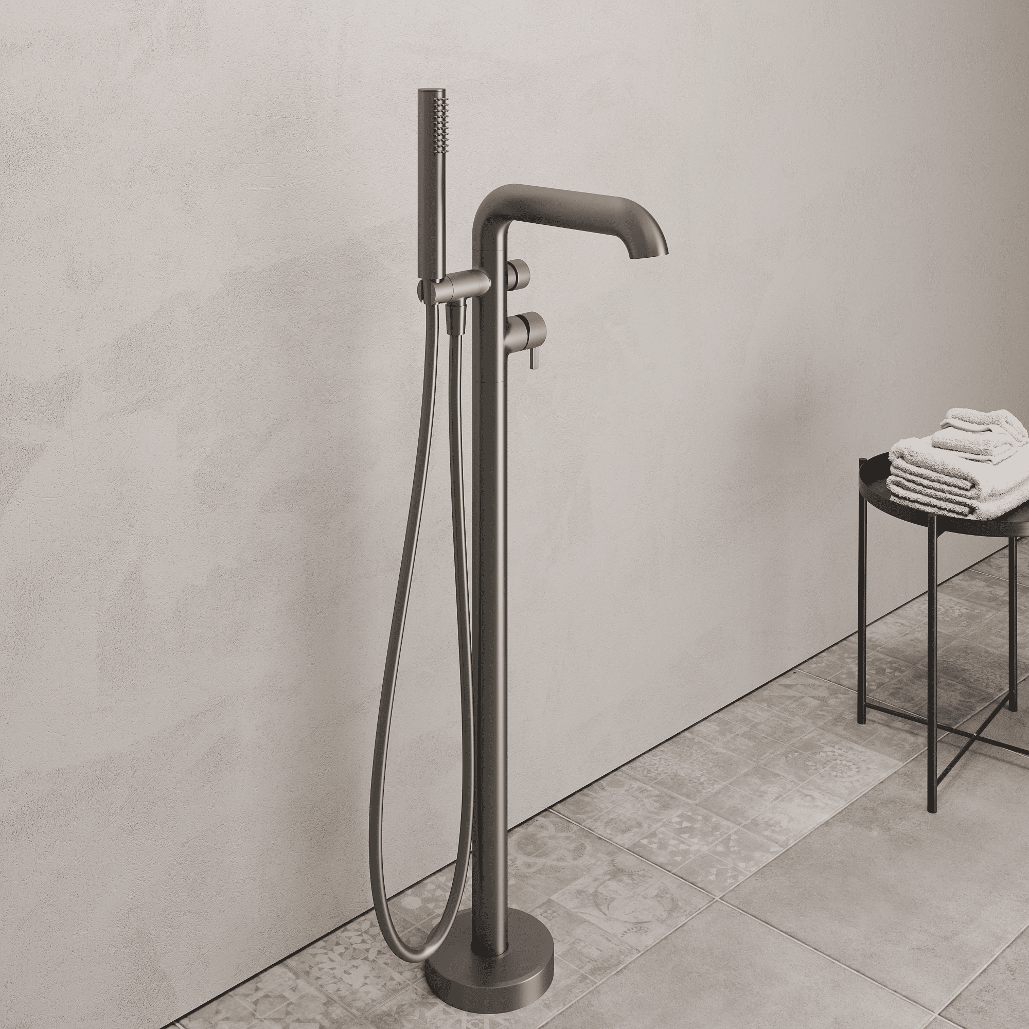 Lia Freestanding Bath Mixer with Shower Set - Titanium