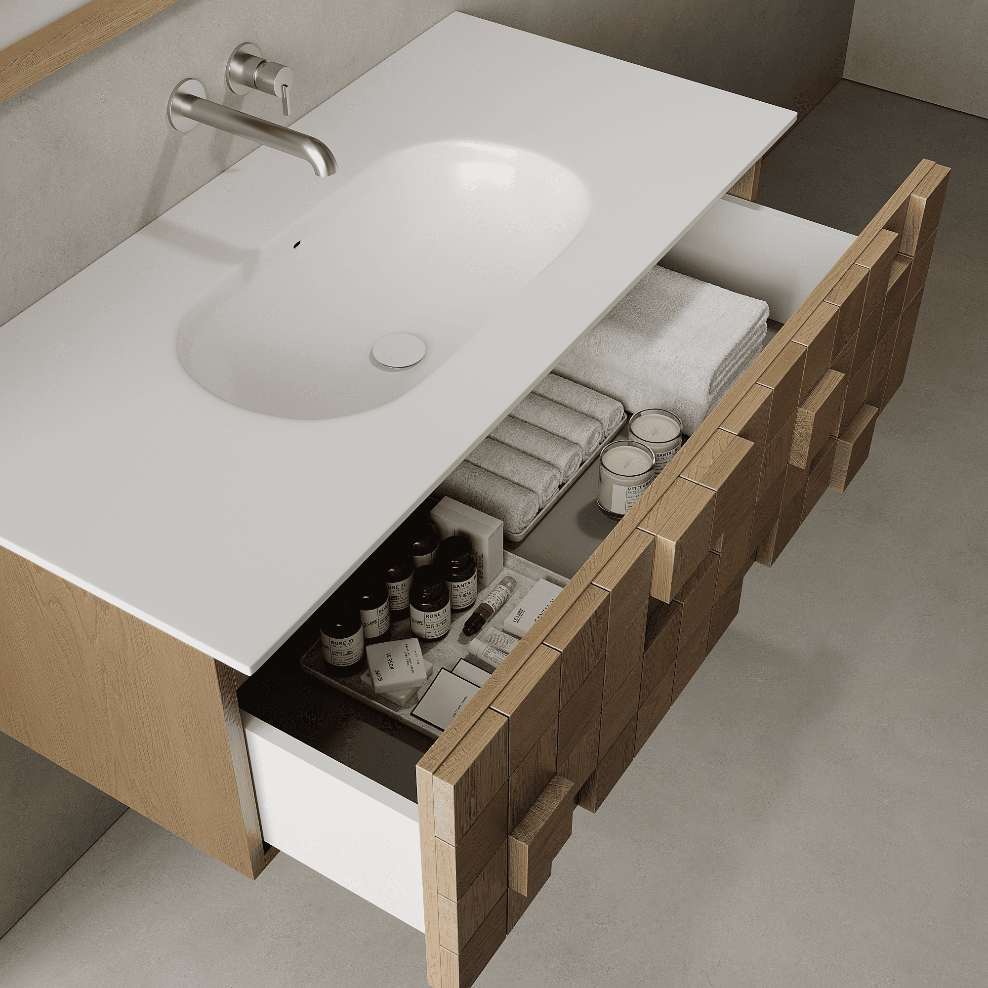 Arednt Real Oak 1080mm Vanity Unit - Single Drawer with Single Basin