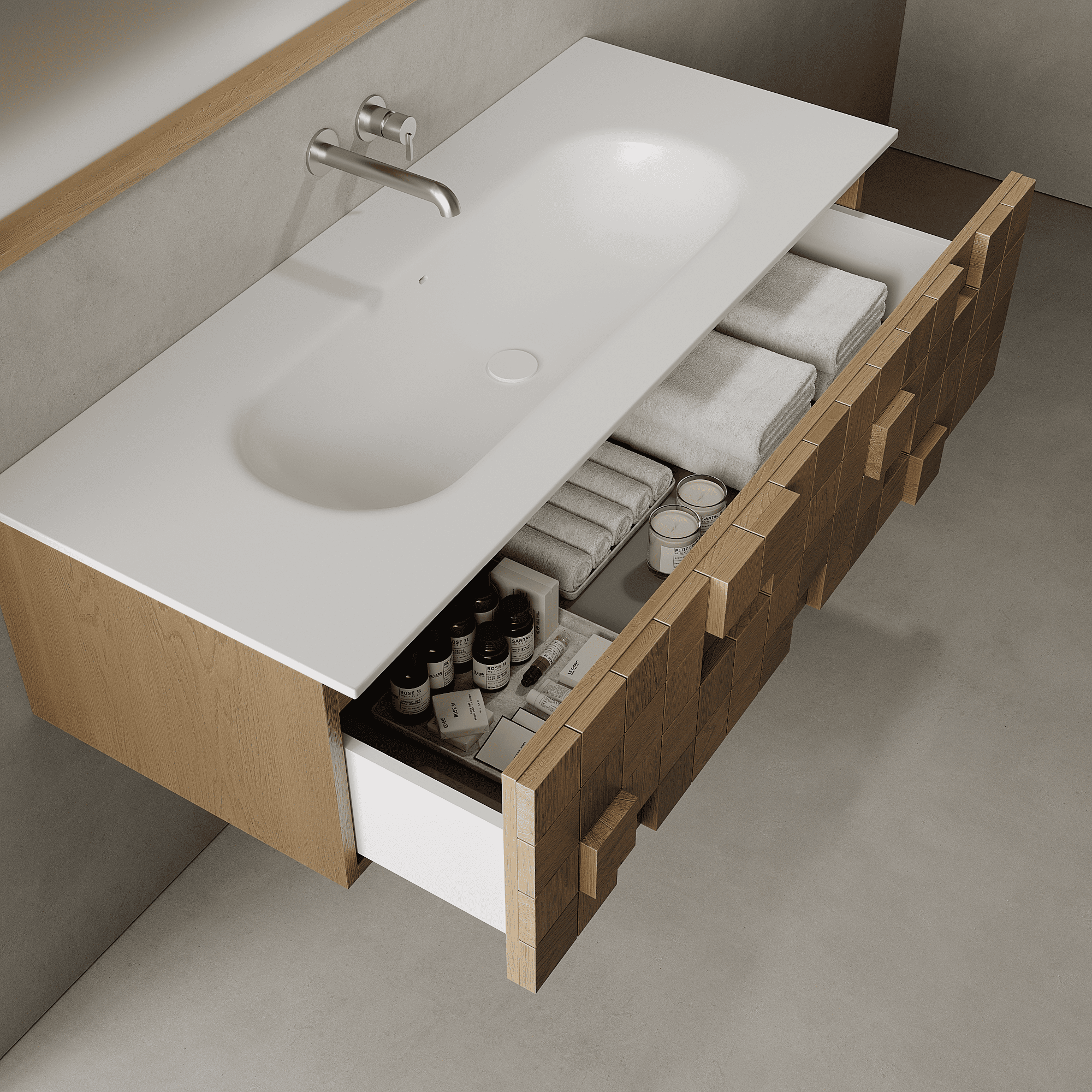 Arednt Real Oak 1240mm Vanity Unit - Single Drawer with Large Single Basin