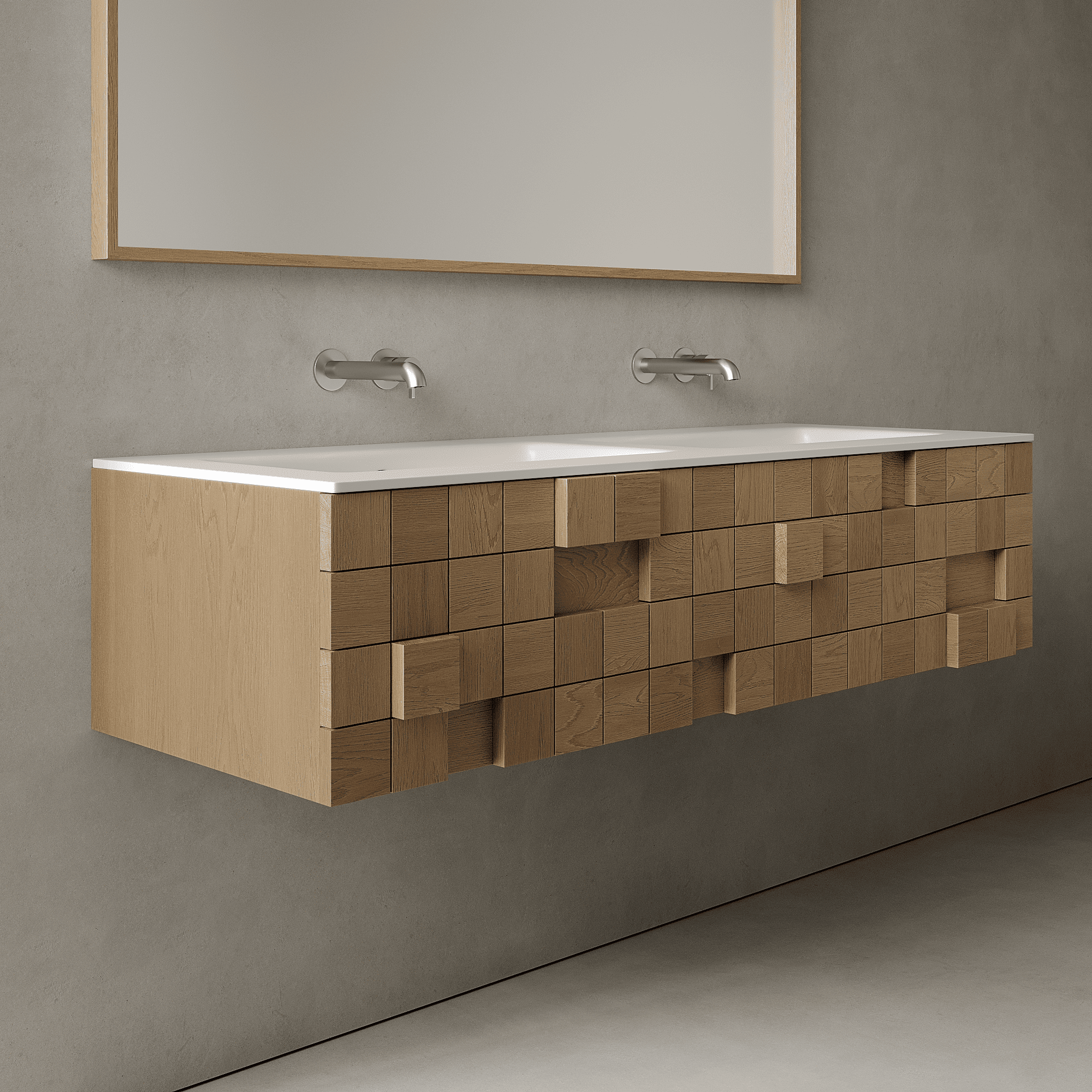 Arednt Real Oak 1410mm Vanity Unit - Single Drawer with Double Basin