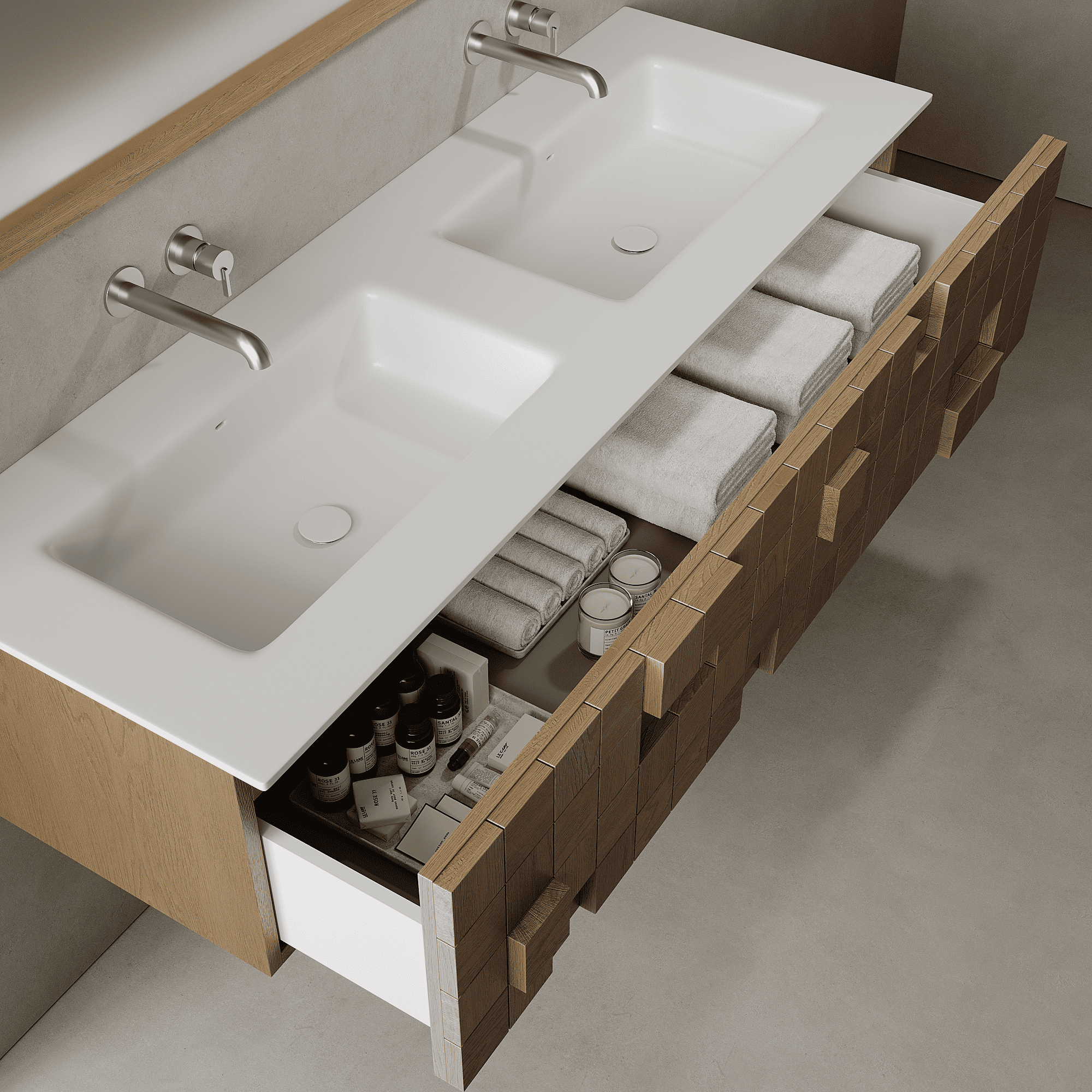 Arednt Real Oak 1490mm Vanity Unit - Single Drawer with Double Basin