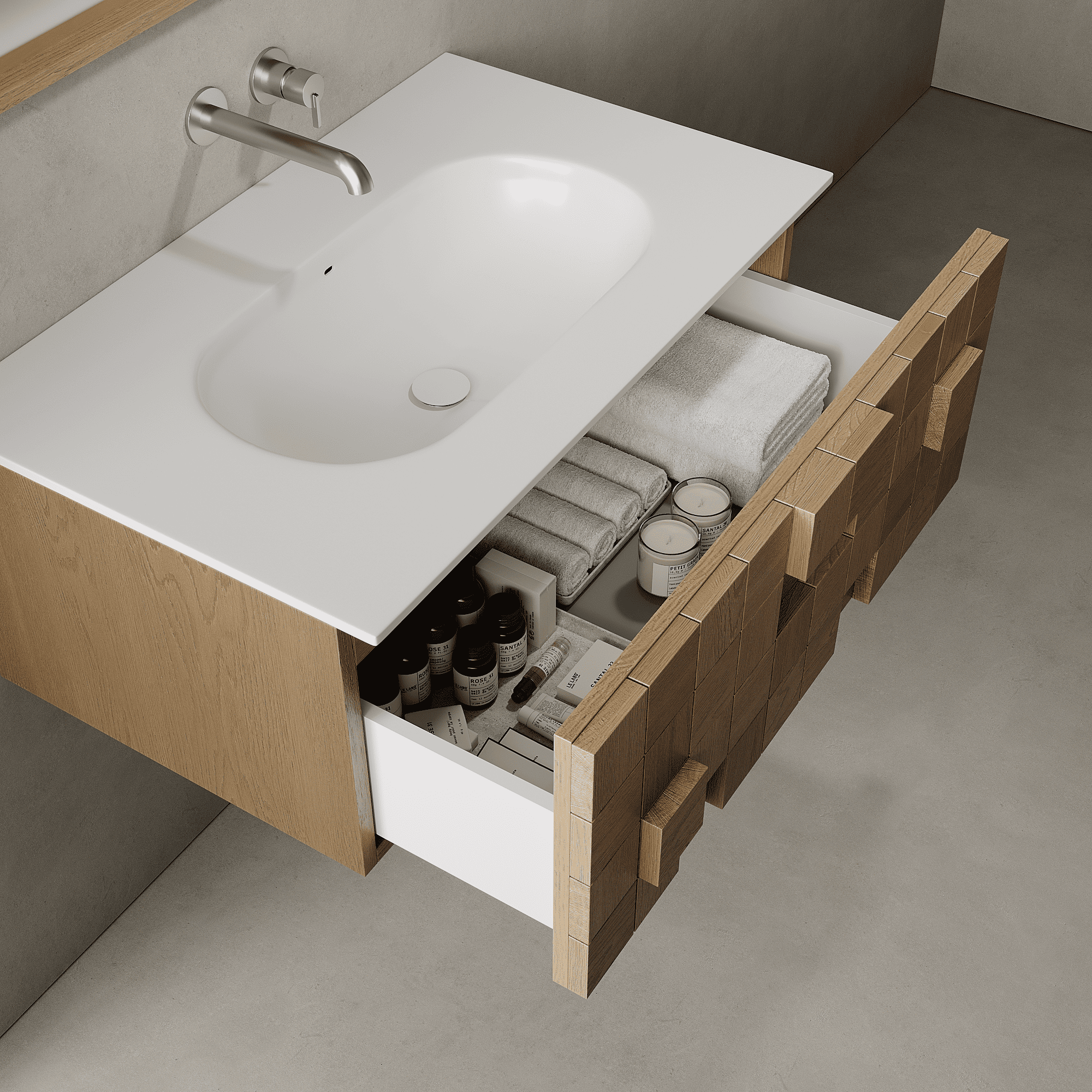 Arednt Real Oak 830mm Vanity Unit - Single Drawer with Single Basin