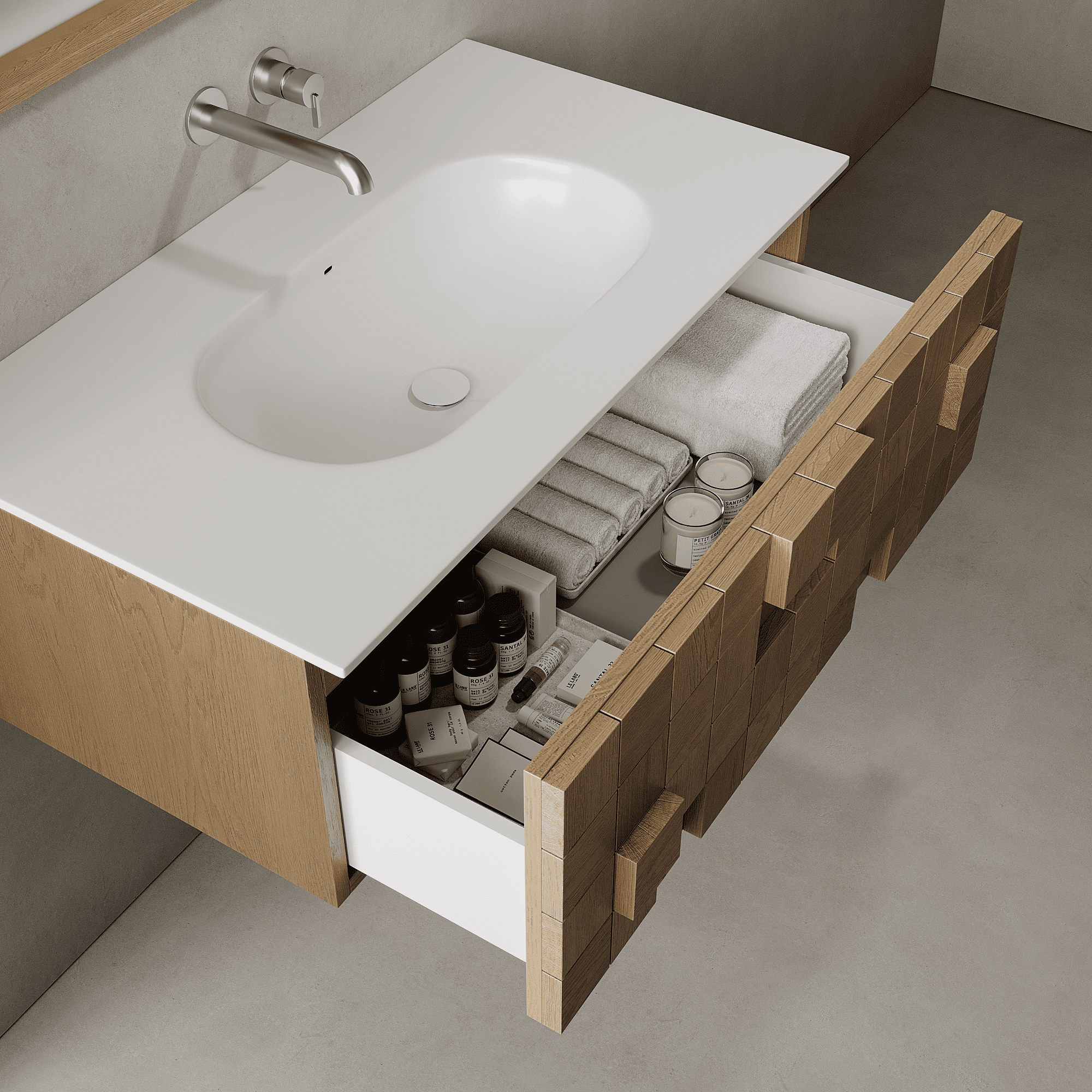 Arednt Real Oak 910mm Vanity Unit - Single Drawer with Single Basin