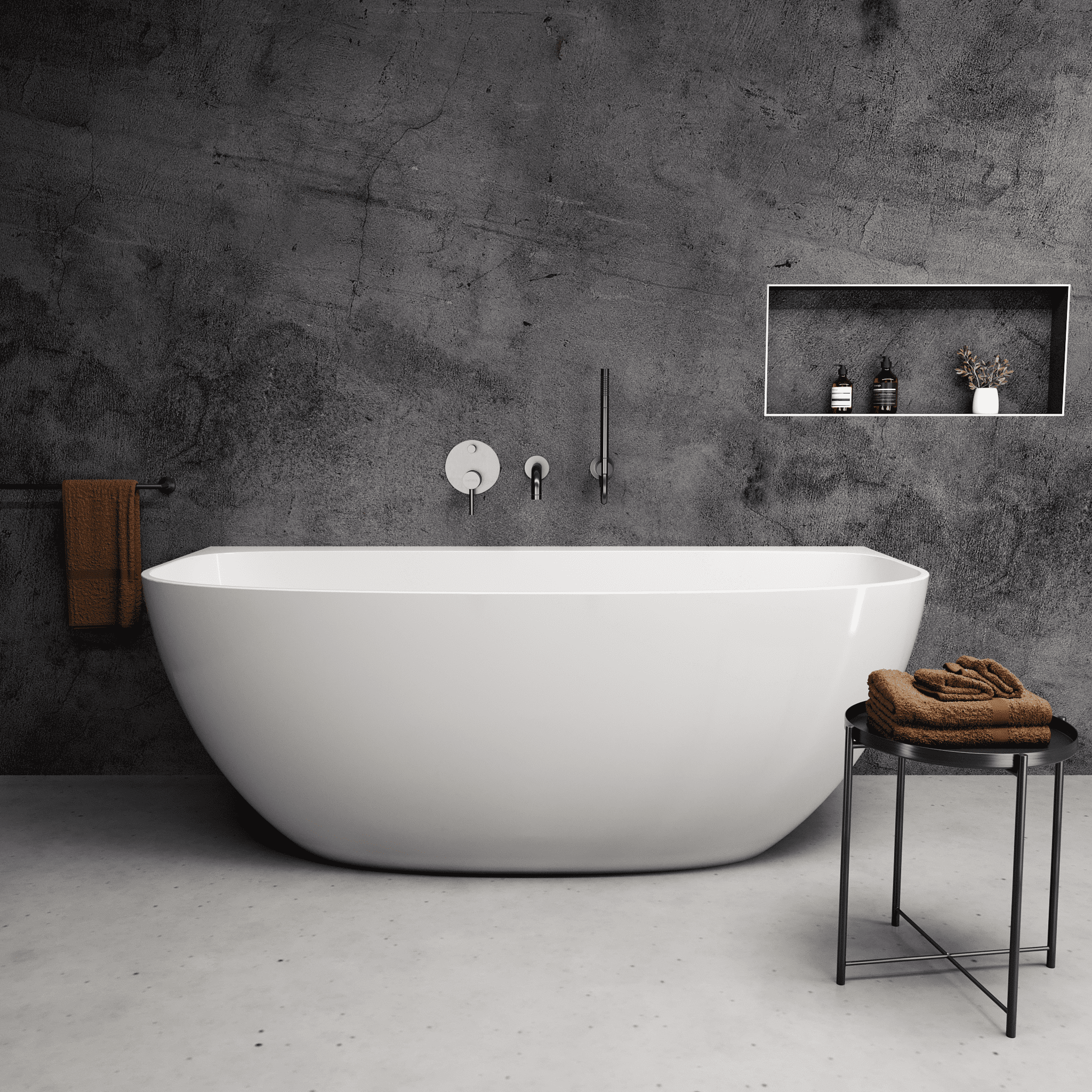 Iona Freestanding Back-to-wall Stone Bath 1600