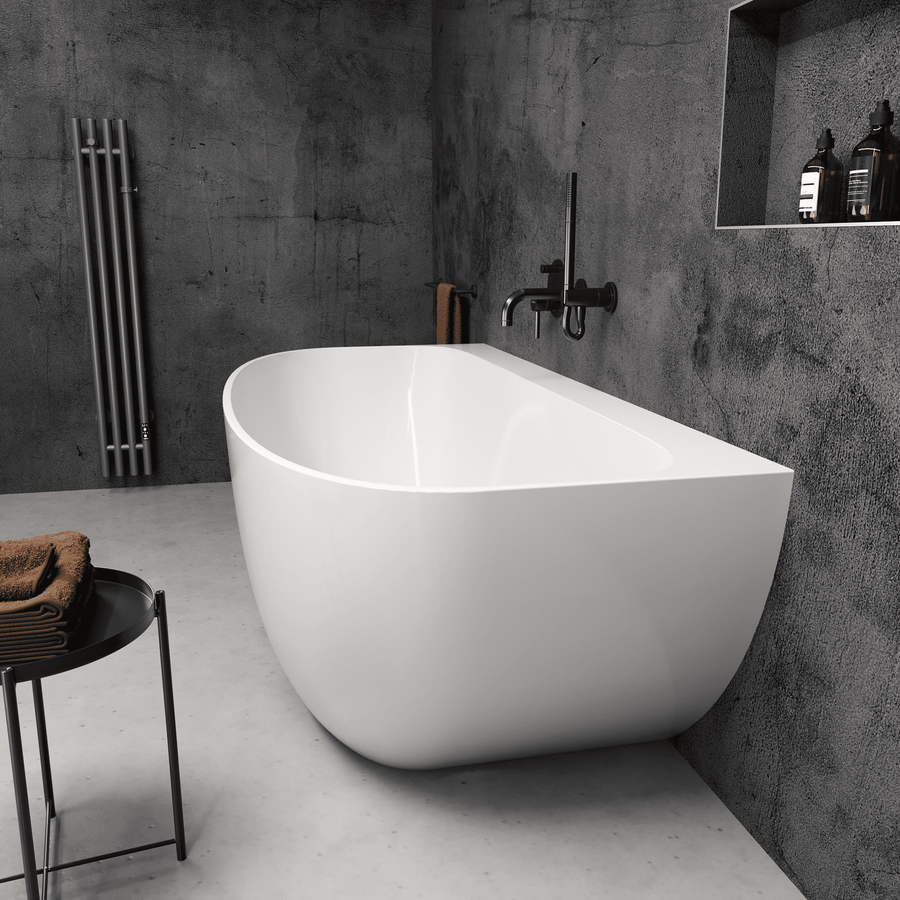 Iona Freestanding Back-to-wall Stone Bath 1600 - side view
