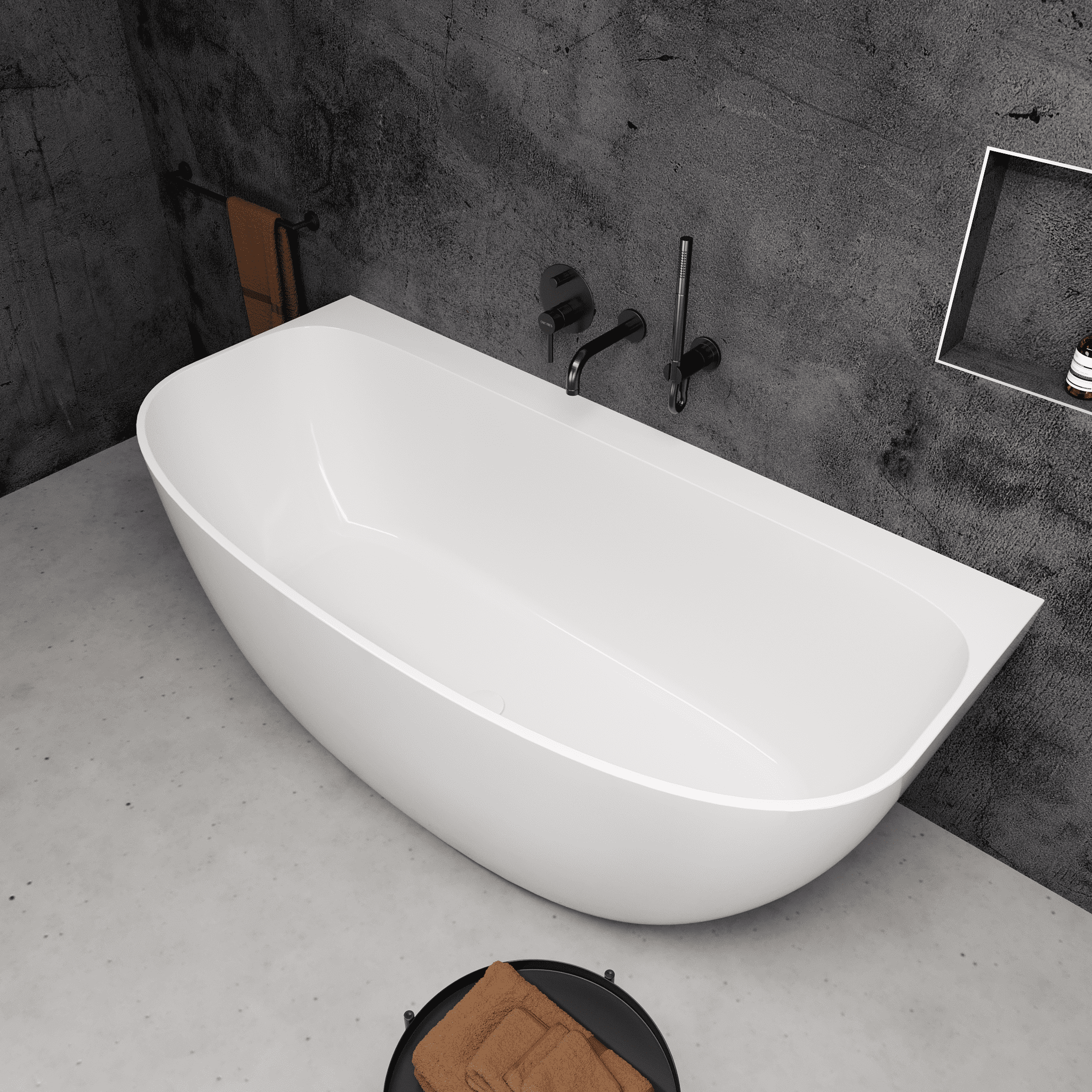 Iona Freestanding Back-to-wall Stone Bath 1600 - top view 2