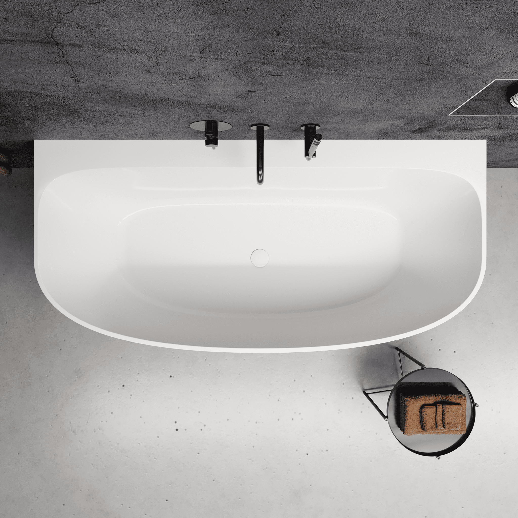 Iona Freestanding Back-to-wall Stone Bath 1600 - top view
