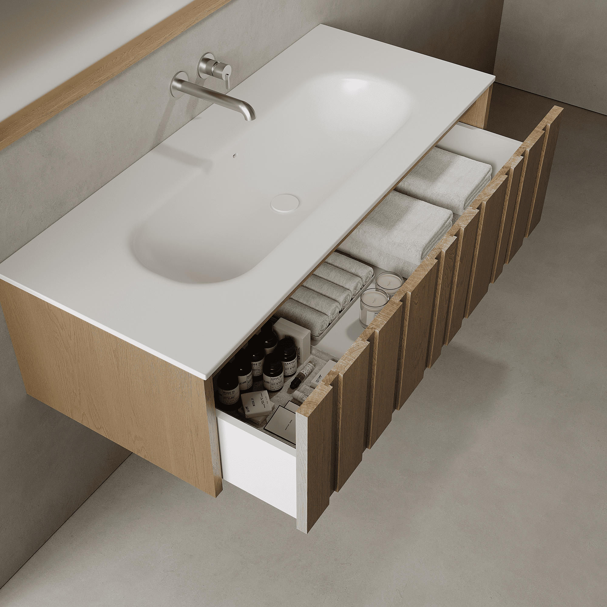 Lucen Real Oak 1200mm Vanity Unit - Single Drawer with Large Single Basin